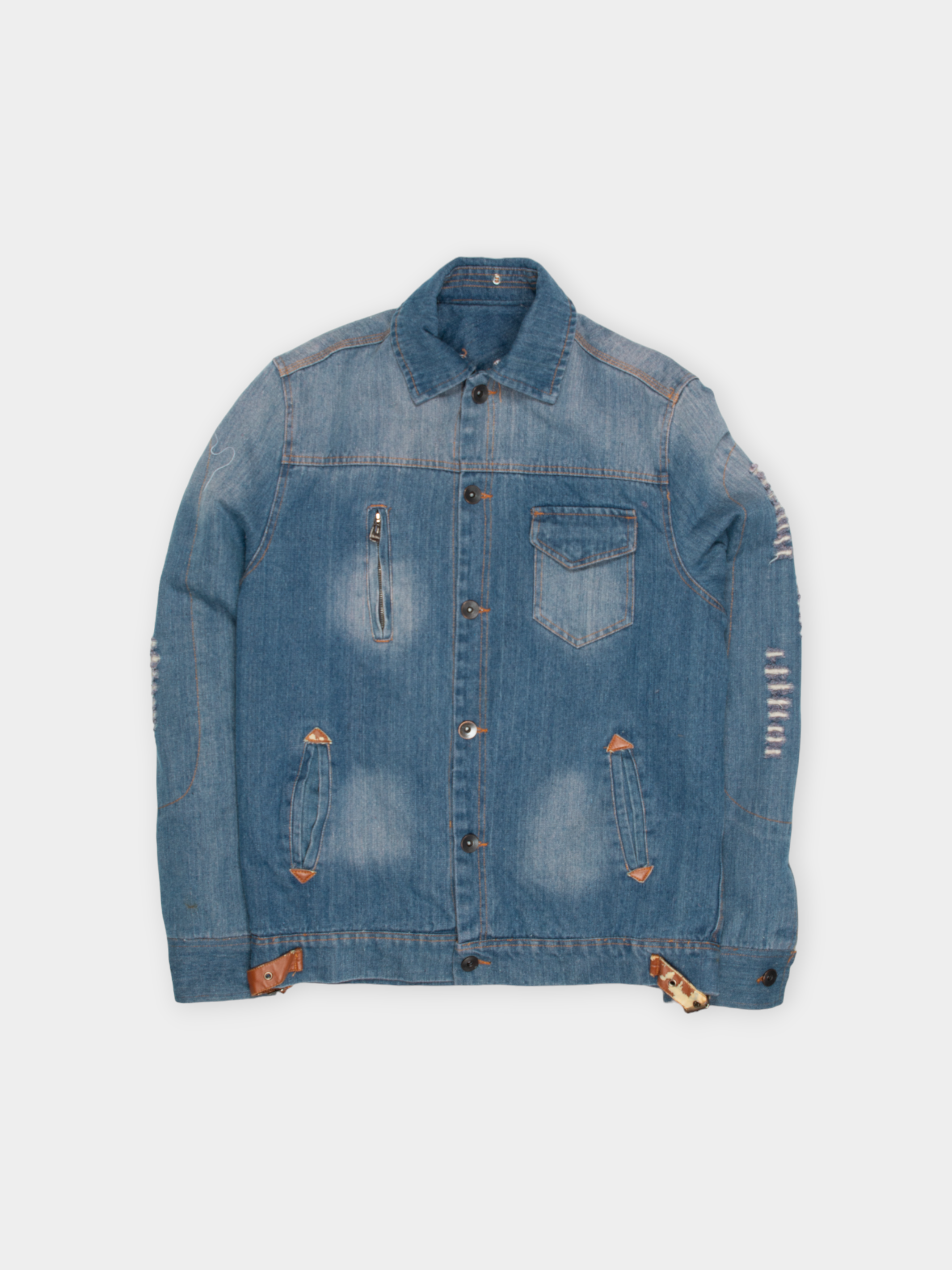 90s Blue Lined Distressed Vintage Denim Jacket M - The Thrift