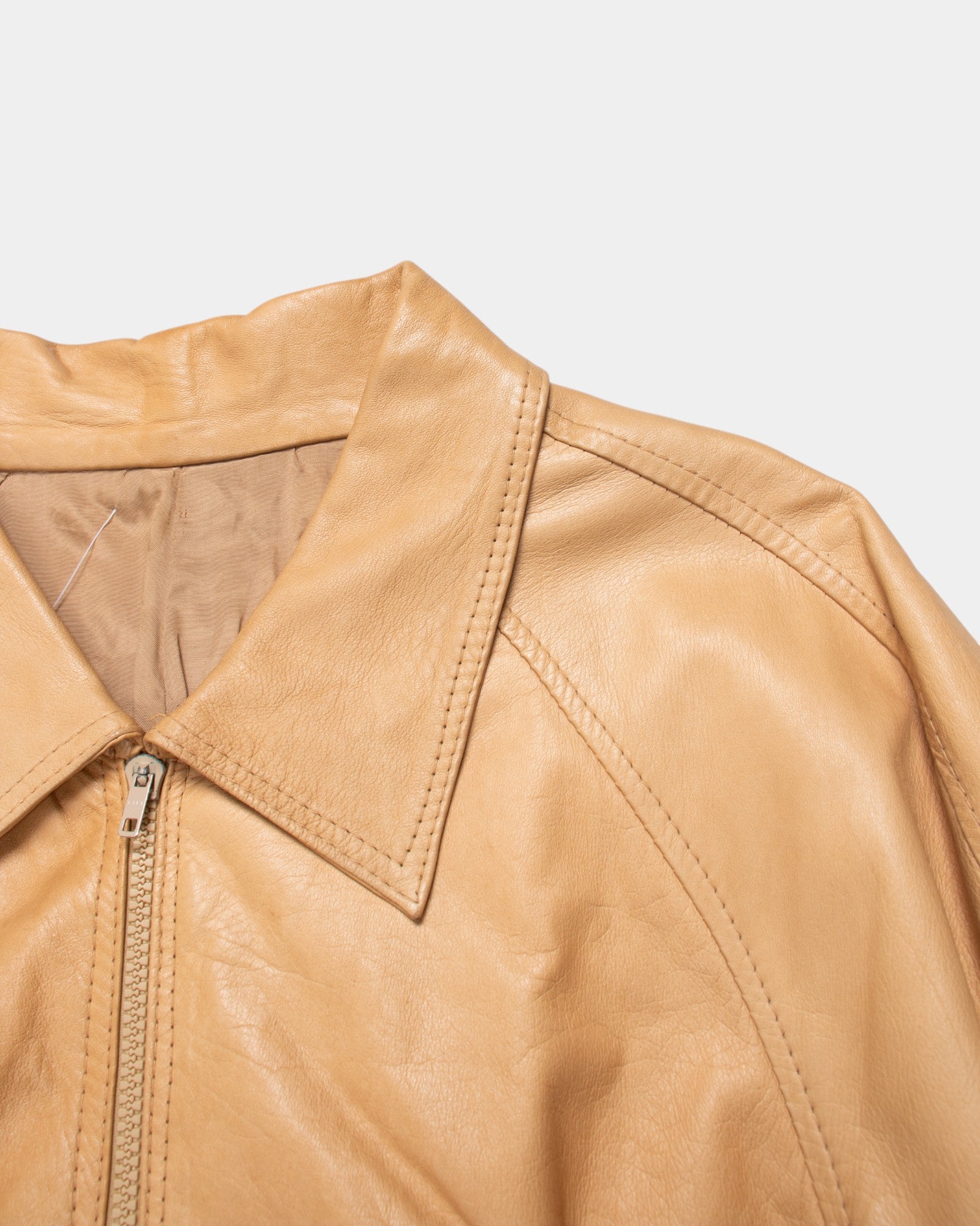 70s Unbranded Tan Leather Bomber Jacket M - The Thrift