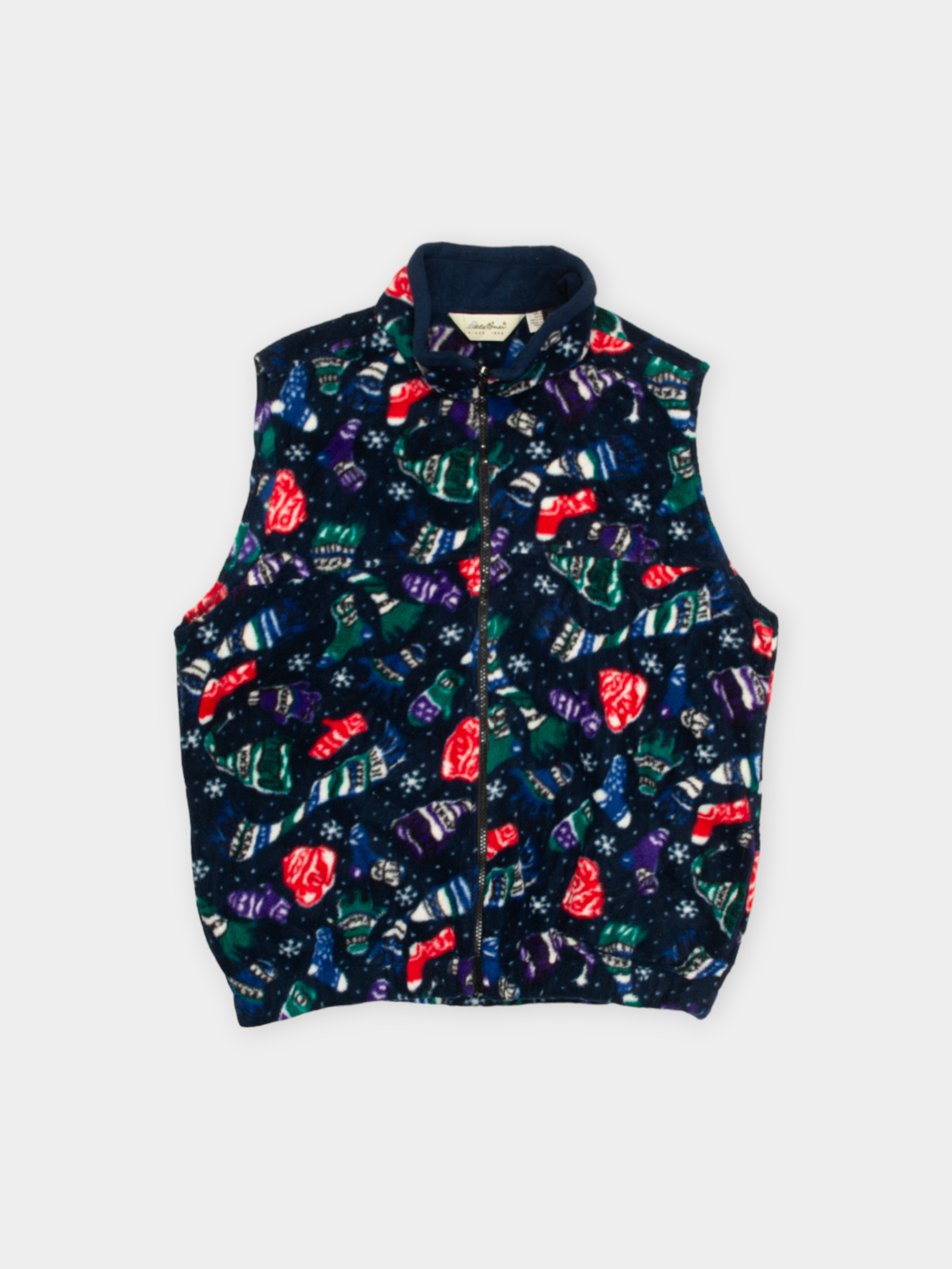 90s Eddie Bauer Blue Fleece Vest Mittens Motif L - The Thrift