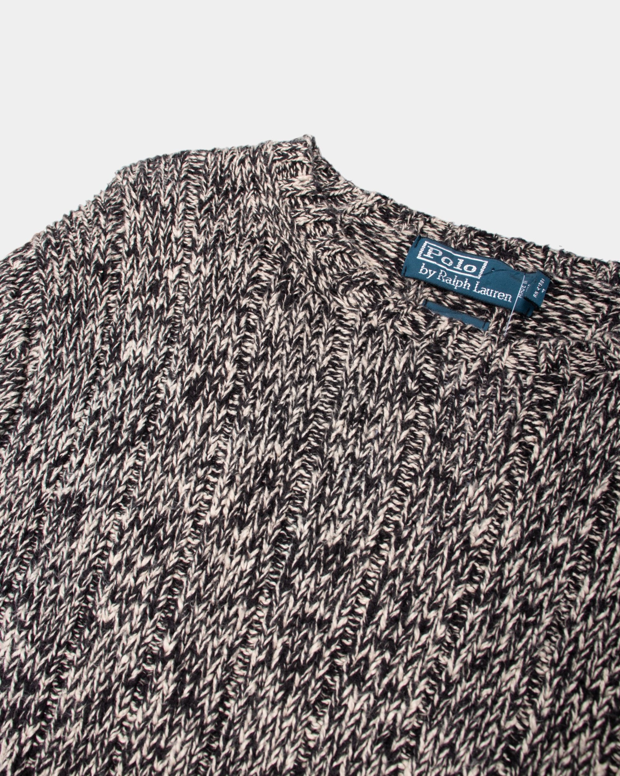90s Polo Ralph Lauren Black & White Knit Sweater L - The Thrift
