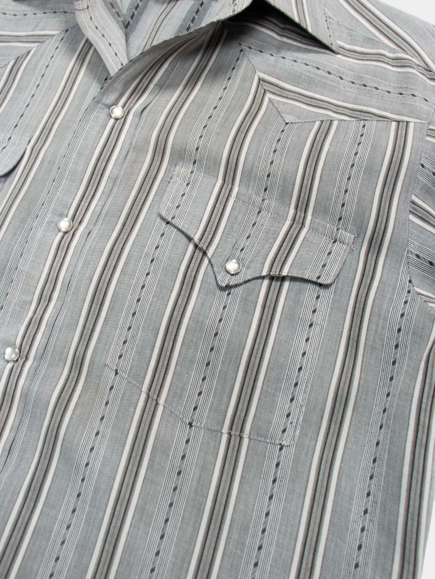 Vintage Panhandle Slim Grey Striped Western Shirt M - The Thrift