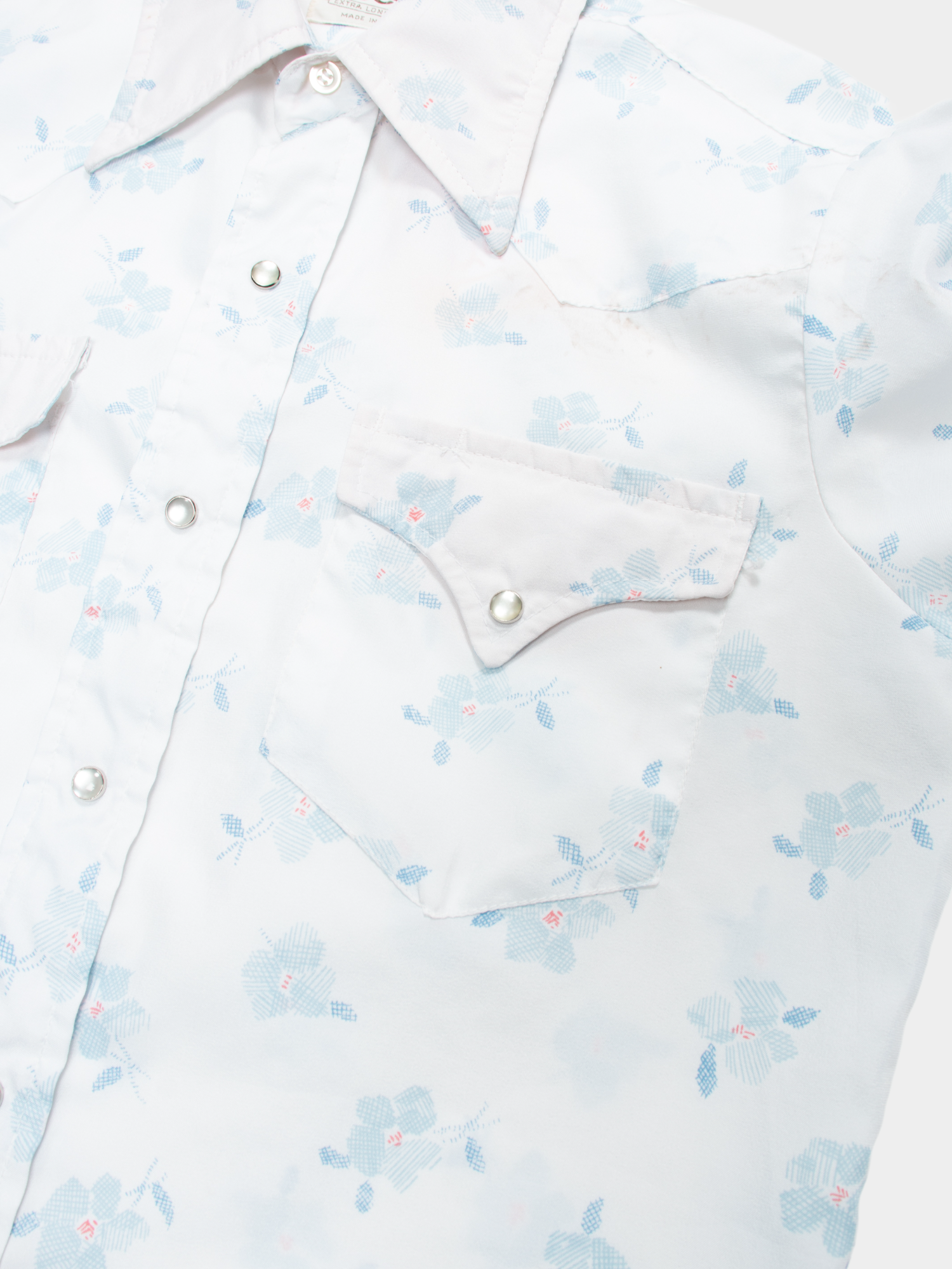 90s Lee White Blue Floral Pattern Button Western Shirt M - The Thrift