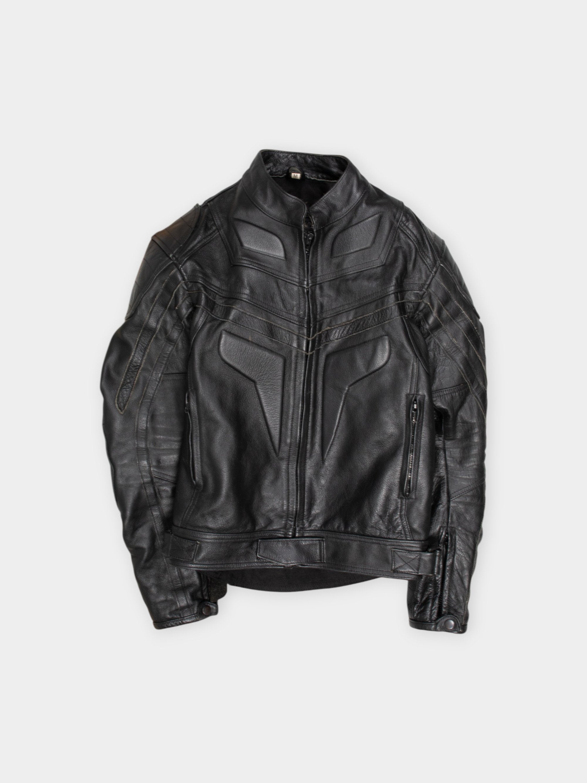 00s Black Leather Biker Jacket M