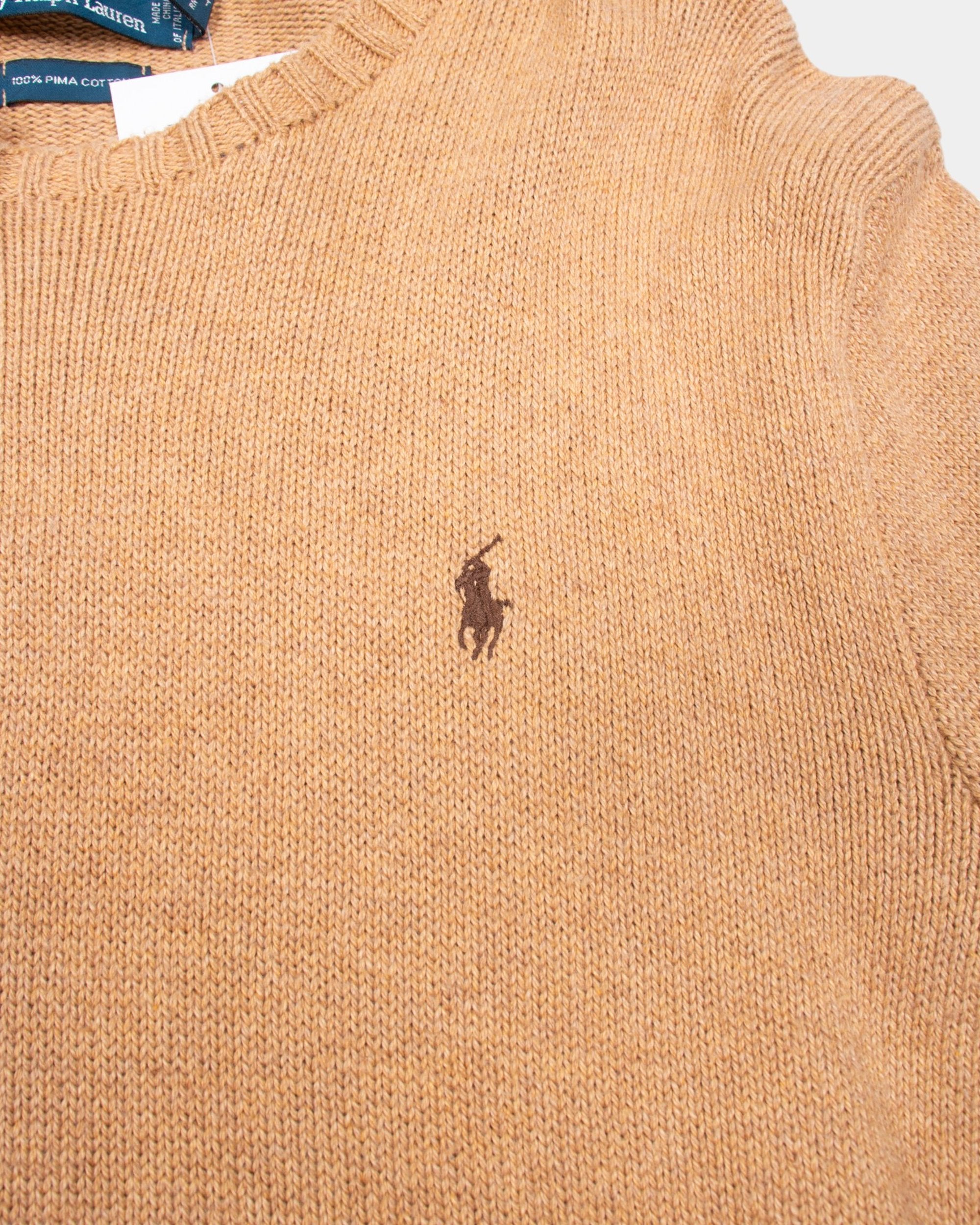 90s Polo by Ralph Lauren Beige Cotton Sweater XXL - The Thrift
