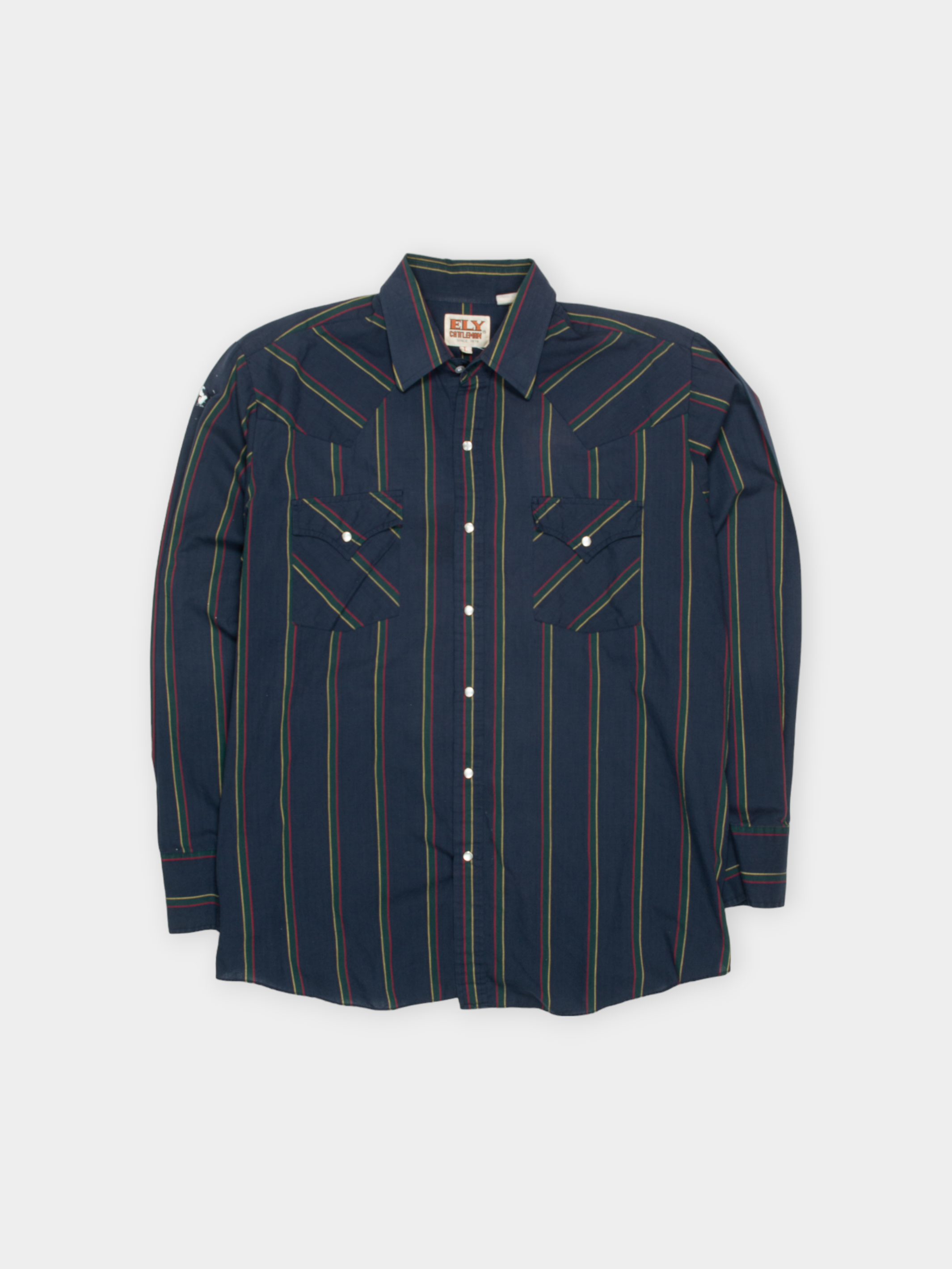 90s Ely Cattleman Navy Striped Western Shirt L - The Thrift