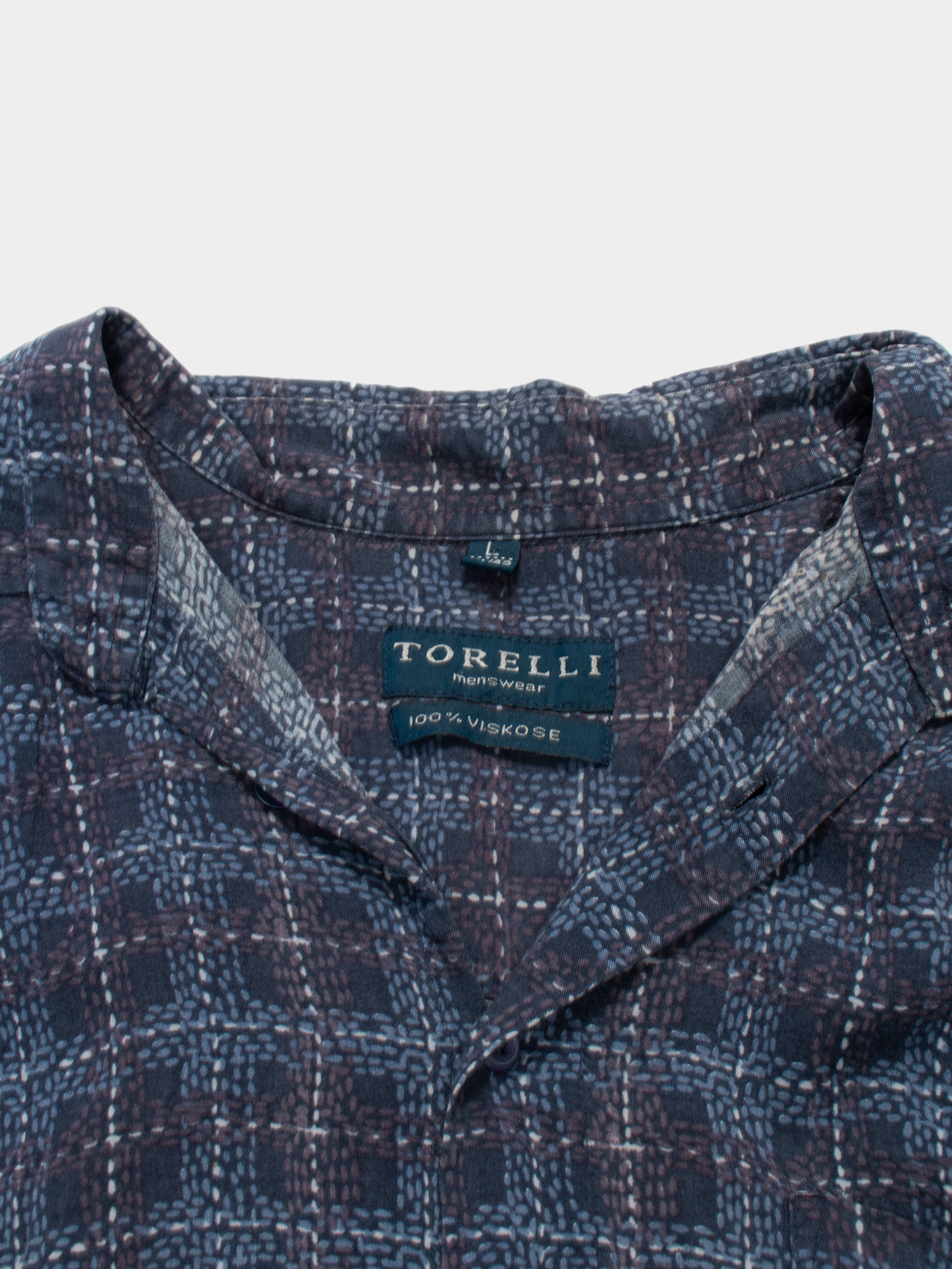 00s Torelli Navy Check Print Viscose Shirt M - The Thrift