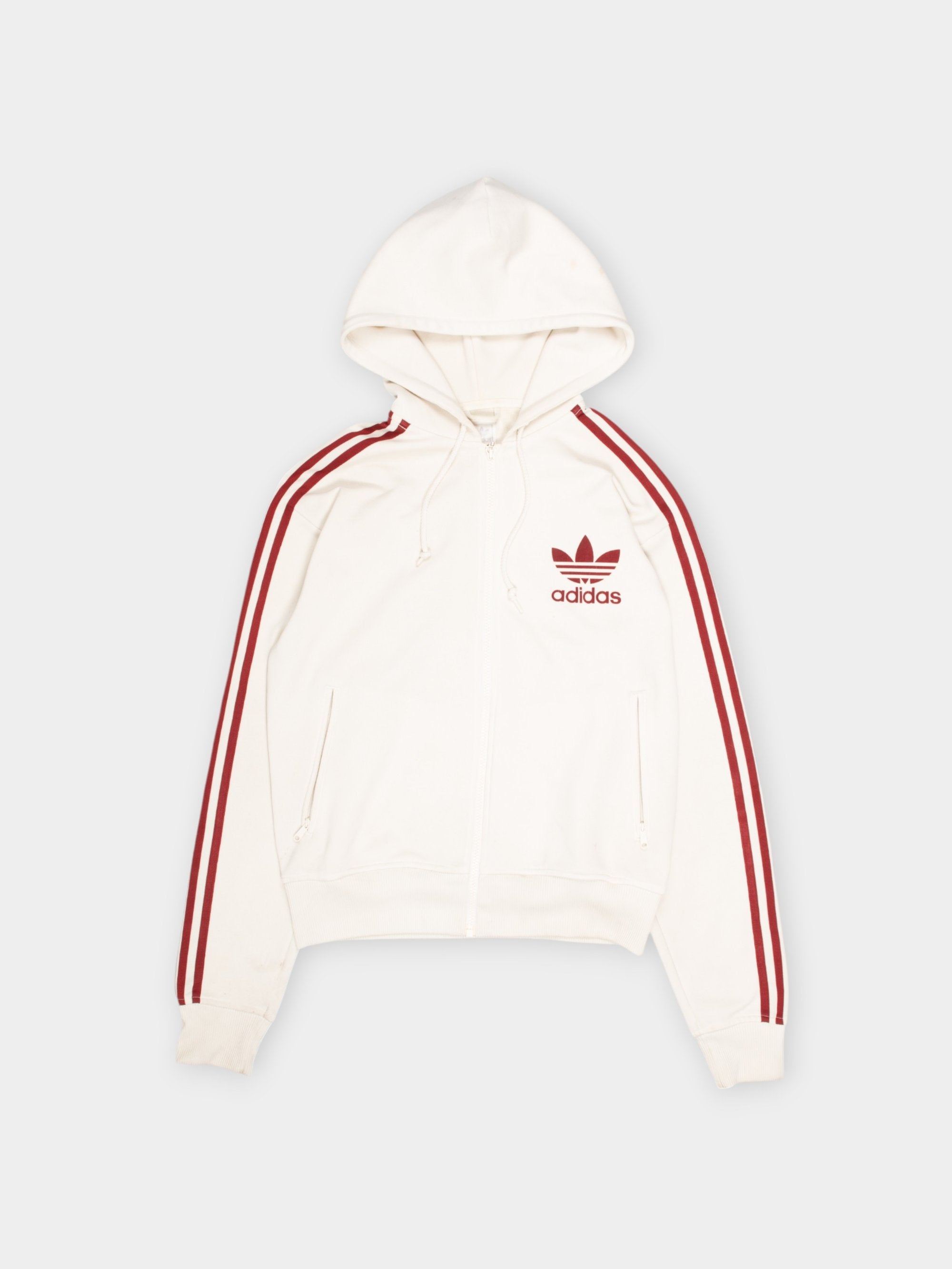 00s Adidas Cream Trefoil Zip Hoodie M