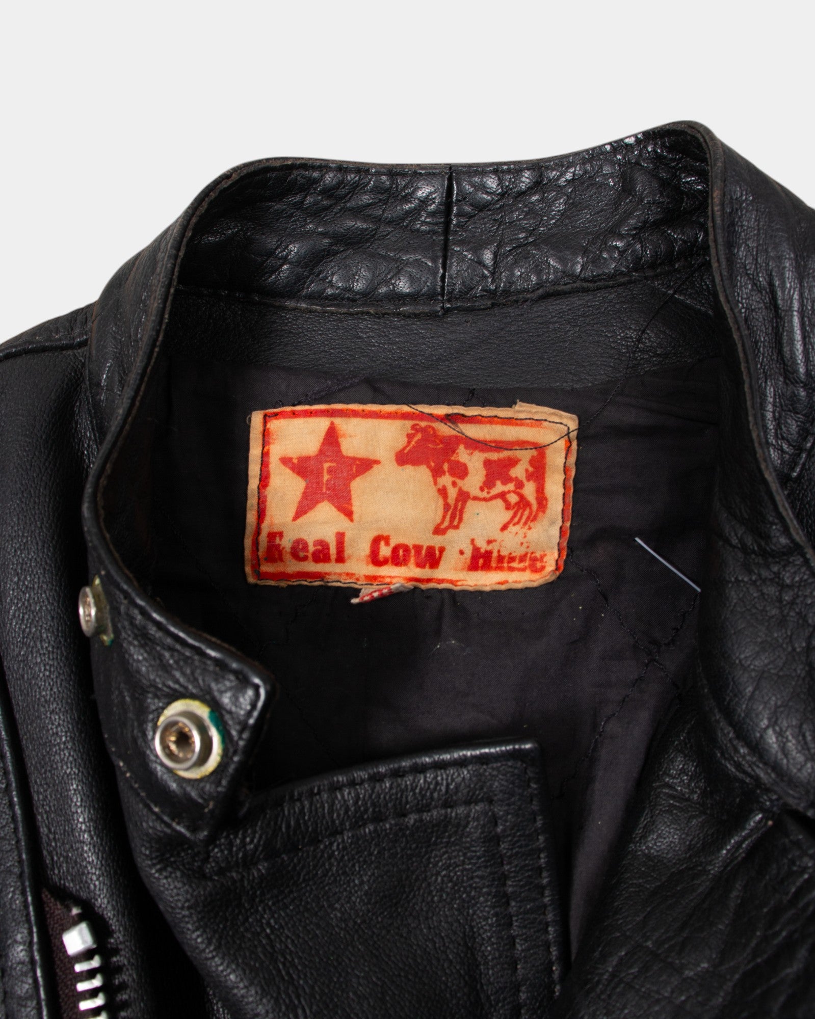 Vintage Real Cow Hide Black Biker Jacket S - The Thrift