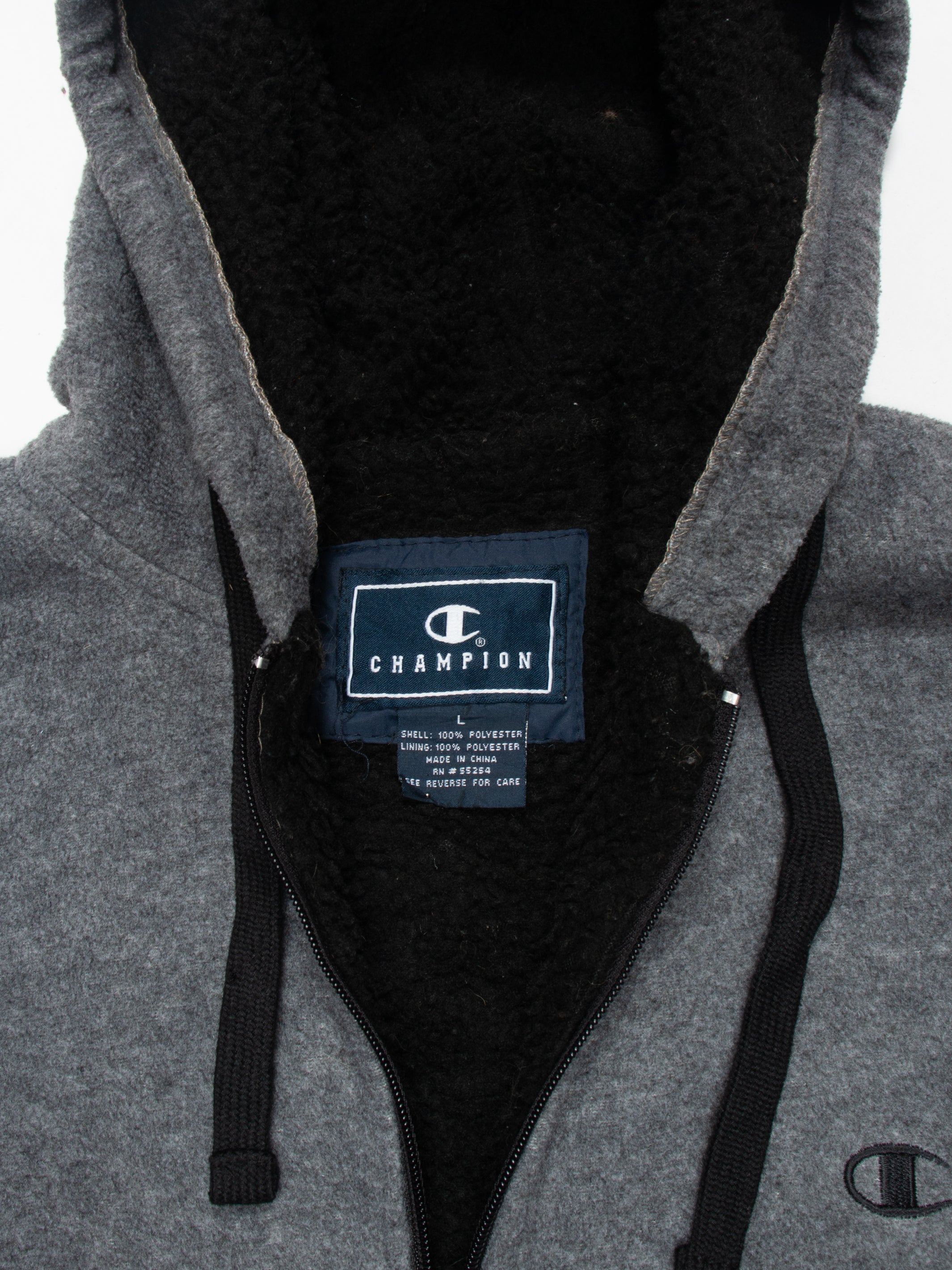 00s Champion Grey Fleece Zip Hoodie L - The Thrift