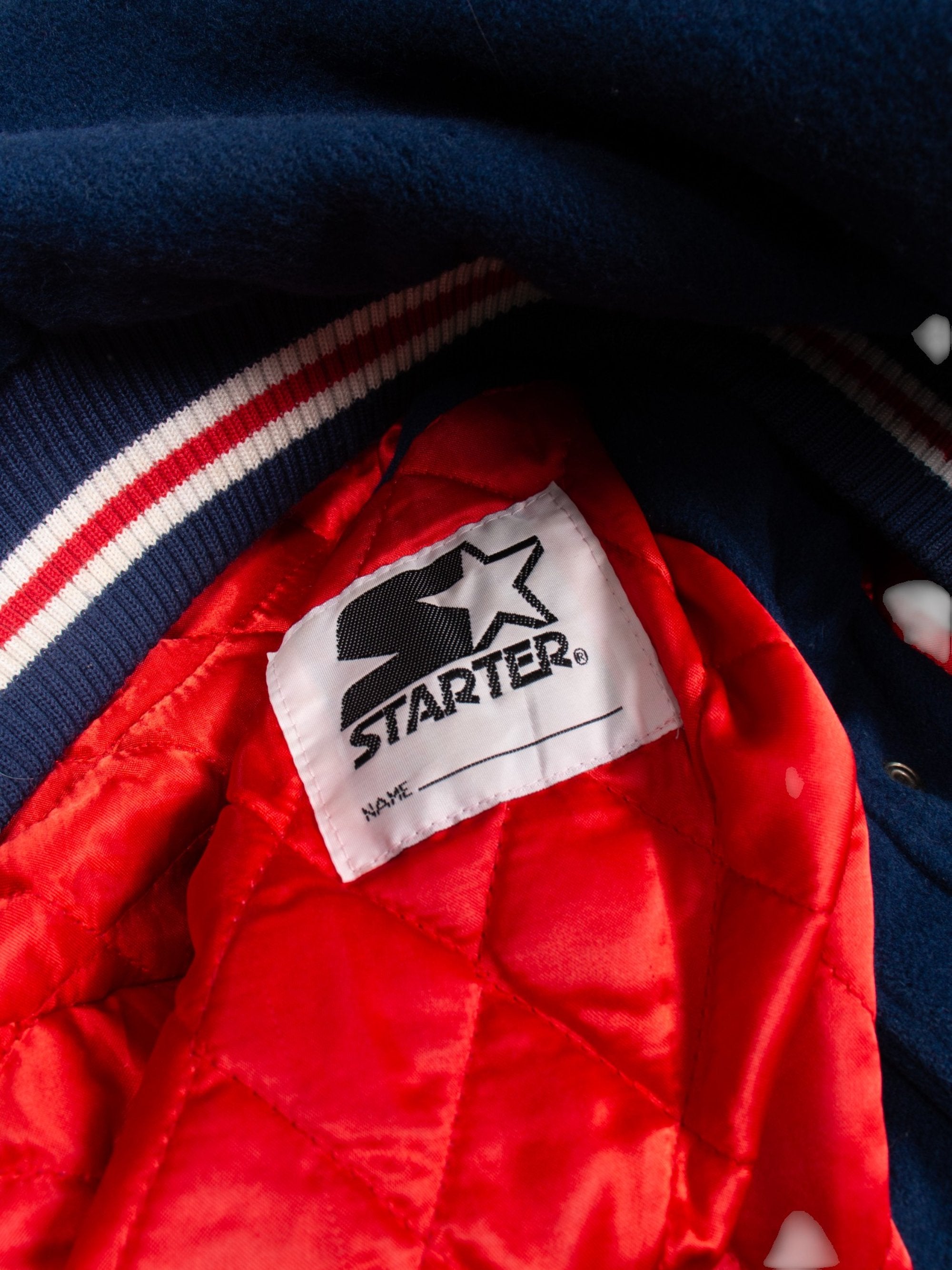 90s Red Sox Navy Wool Starter Varsity Jacket L - The Thrift