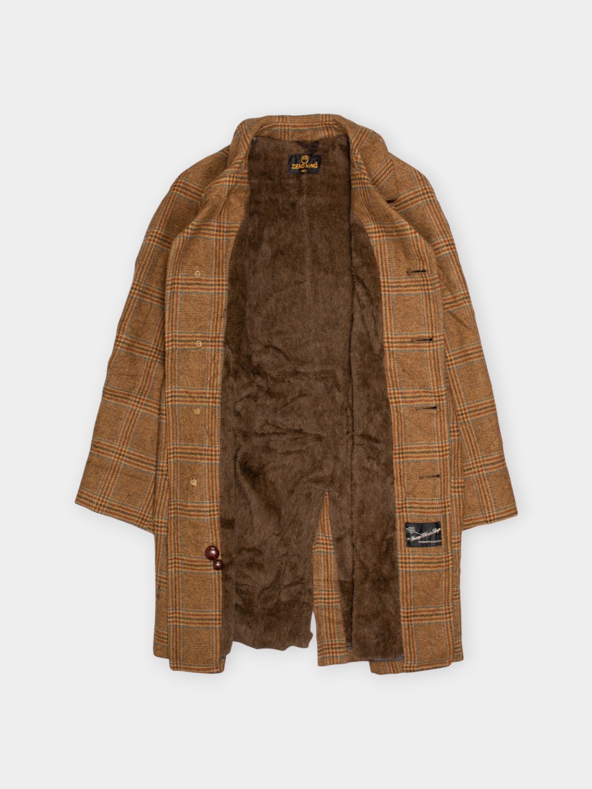 70s Zero King Brown Plaid Overcoat L - The Thrift