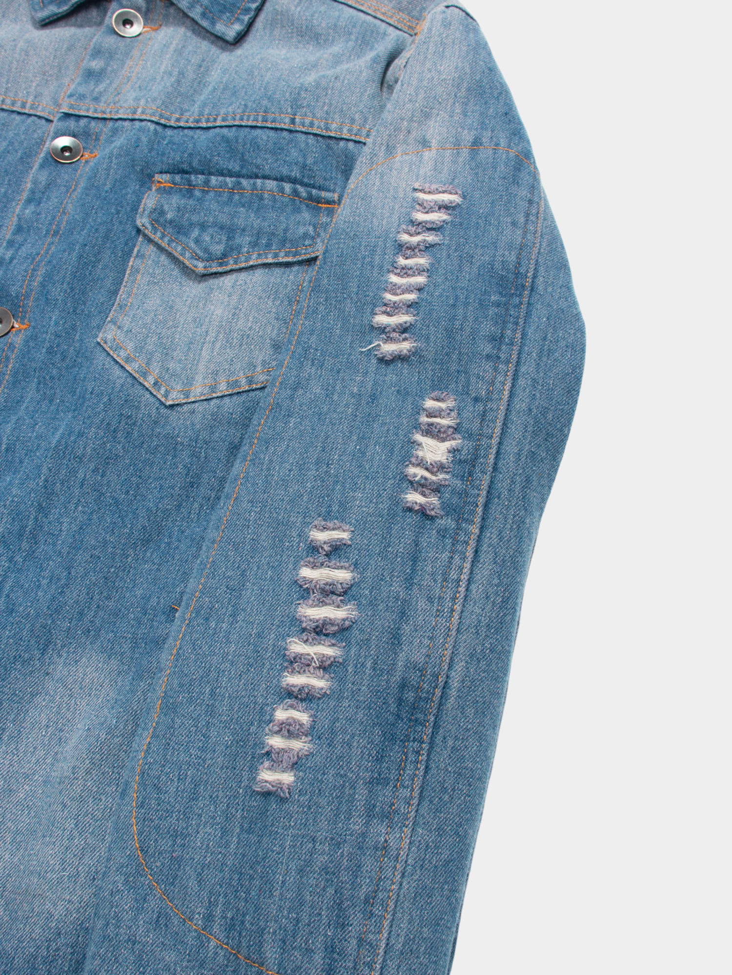 90s Blue Lined Distressed Vintage Denim Jacket M - The Thrift