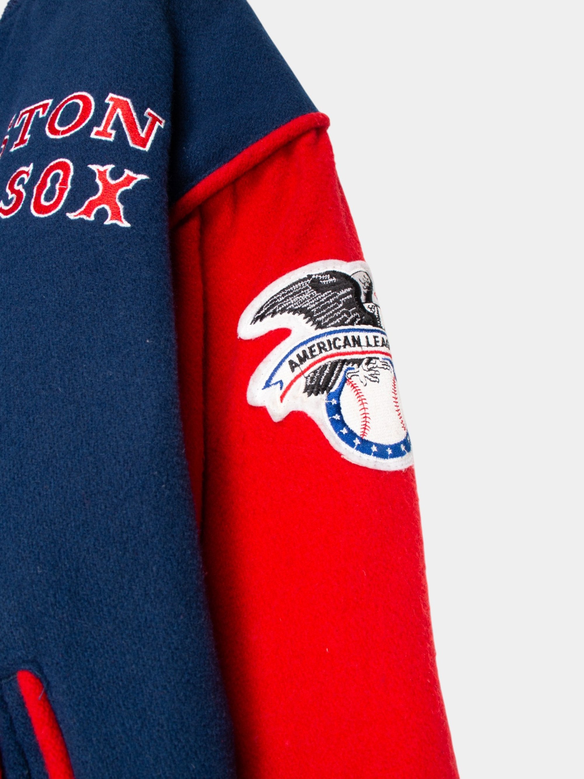 90s Red Sox Navy Wool Starter Varsity Jacket L - The Thrift
