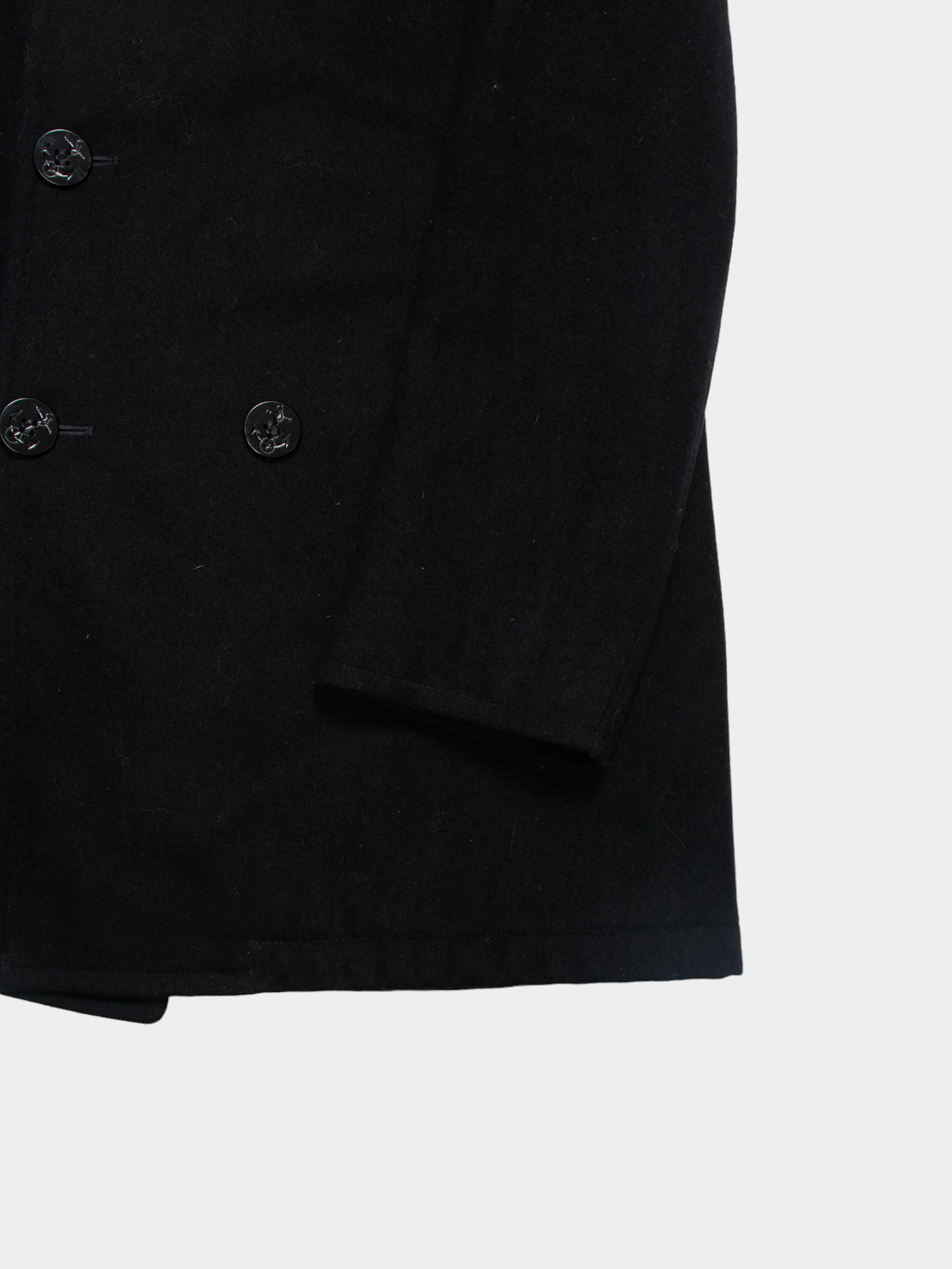 80s Vintage Black Military Pea Coat with Embroidered Patch L - The Thrift