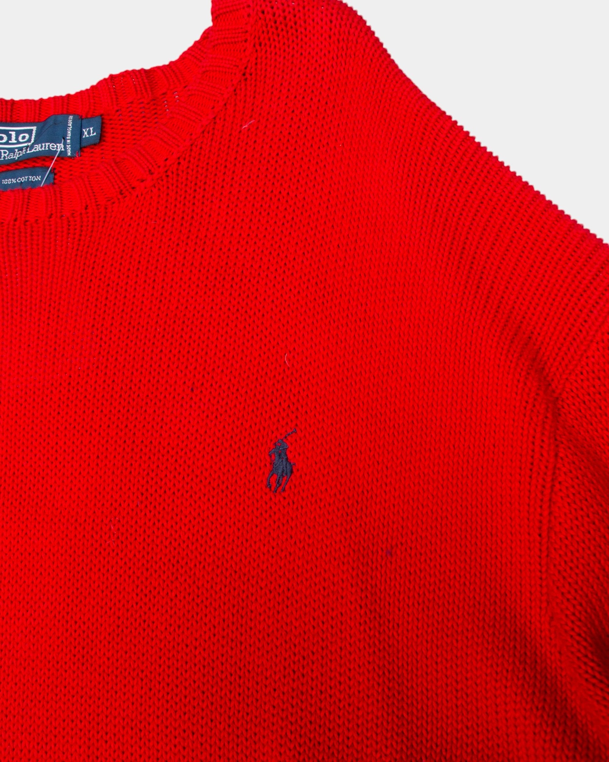 90s Polo by Ralph Lauren Red Cotton Sweater XL - The Thrift