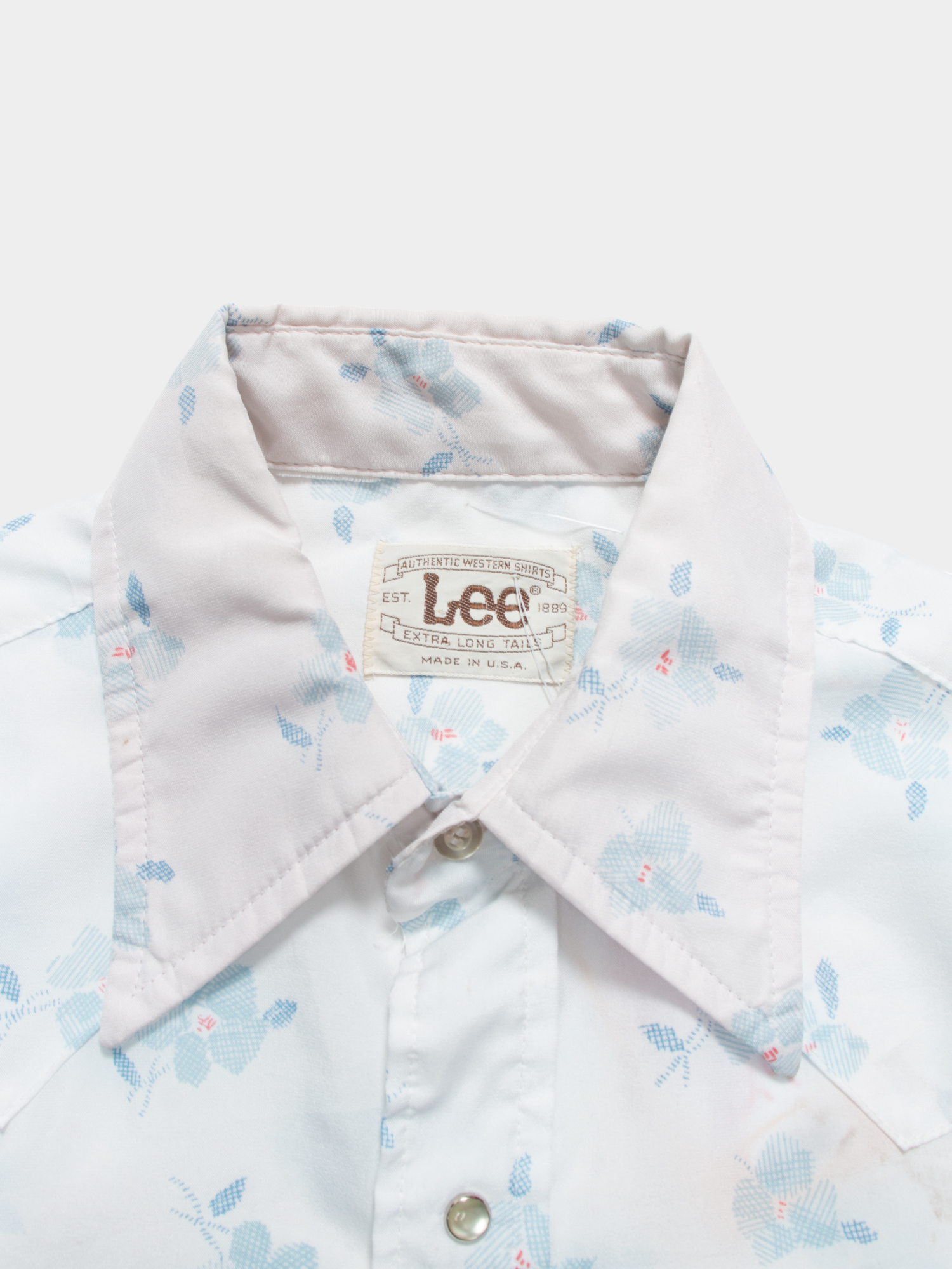 90s Lee White Blue Floral Pattern Button Western Shirt M - The Thrift