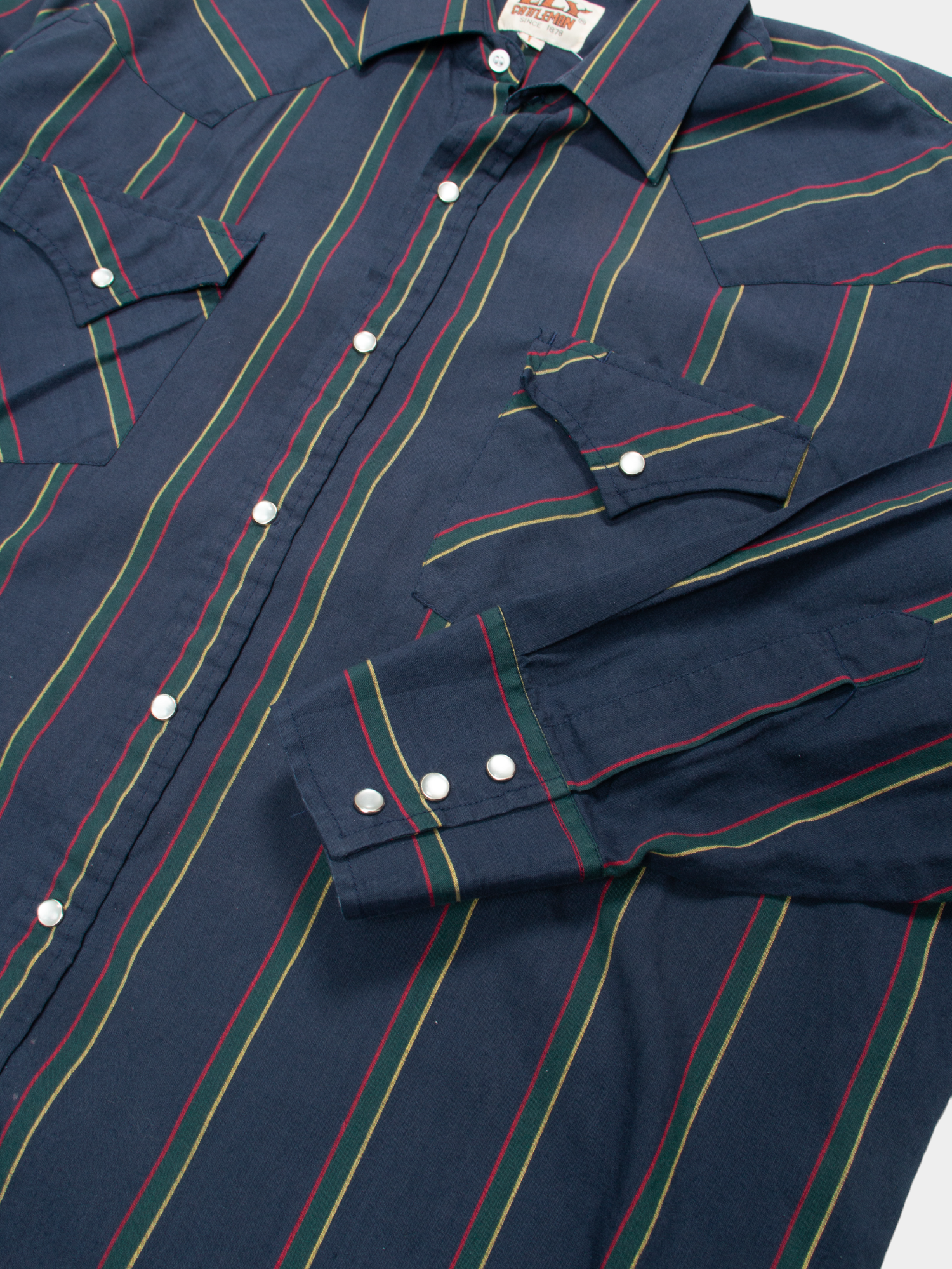 90s Ely Cattleman Navy Striped Western Shirt L - The Thrift