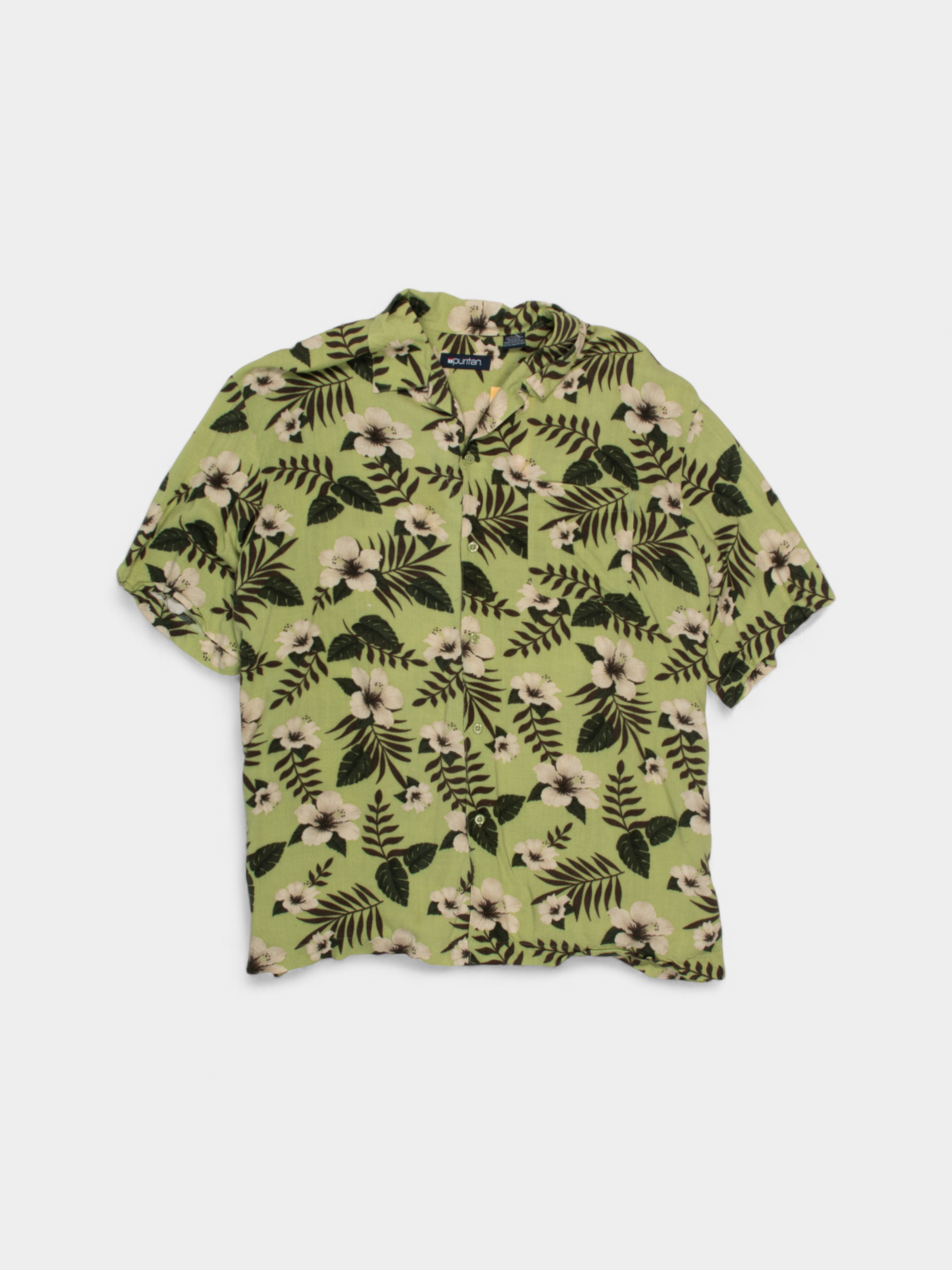 90s Puritan Green Floral Print Shirt L - The Thrift