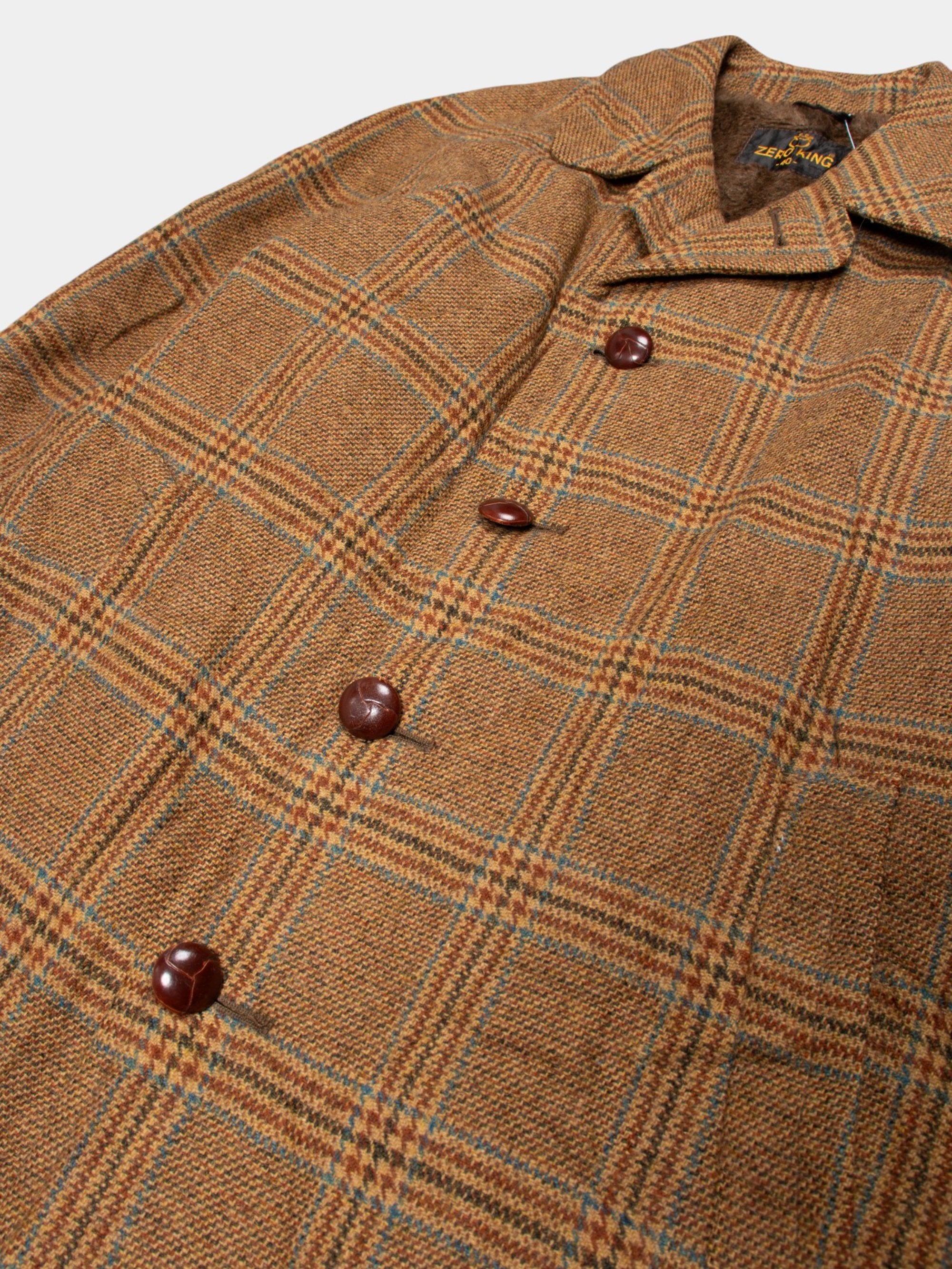 70s Zero King Brown Plaid Overcoat L - The Thrift
