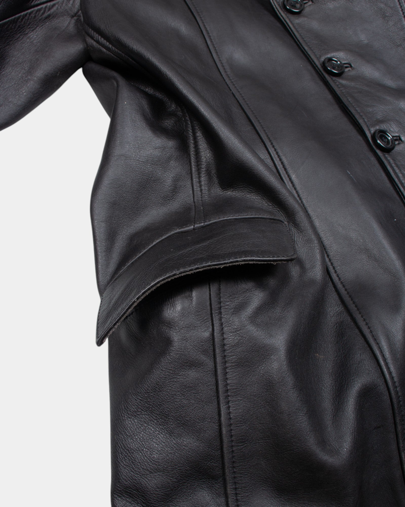 90s Petrol Black Leather Overcoat L - The Thrift