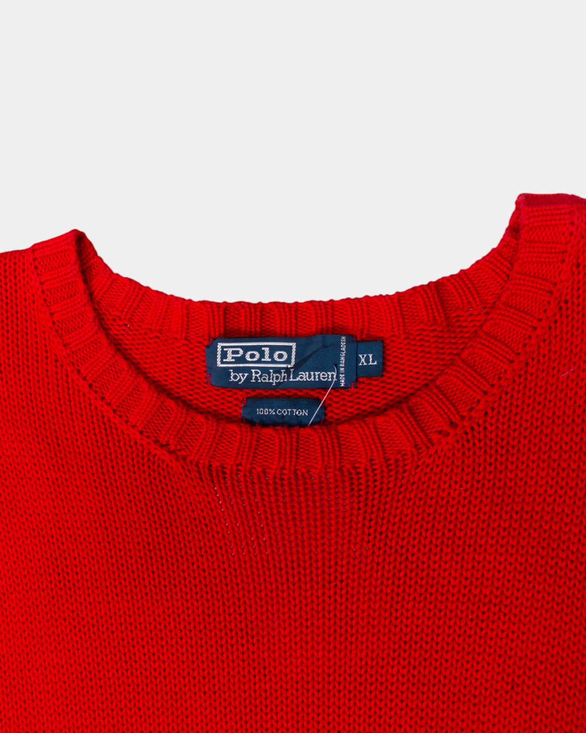 90s Polo by Ralph Lauren Red Cotton Sweater XL - The Thrift