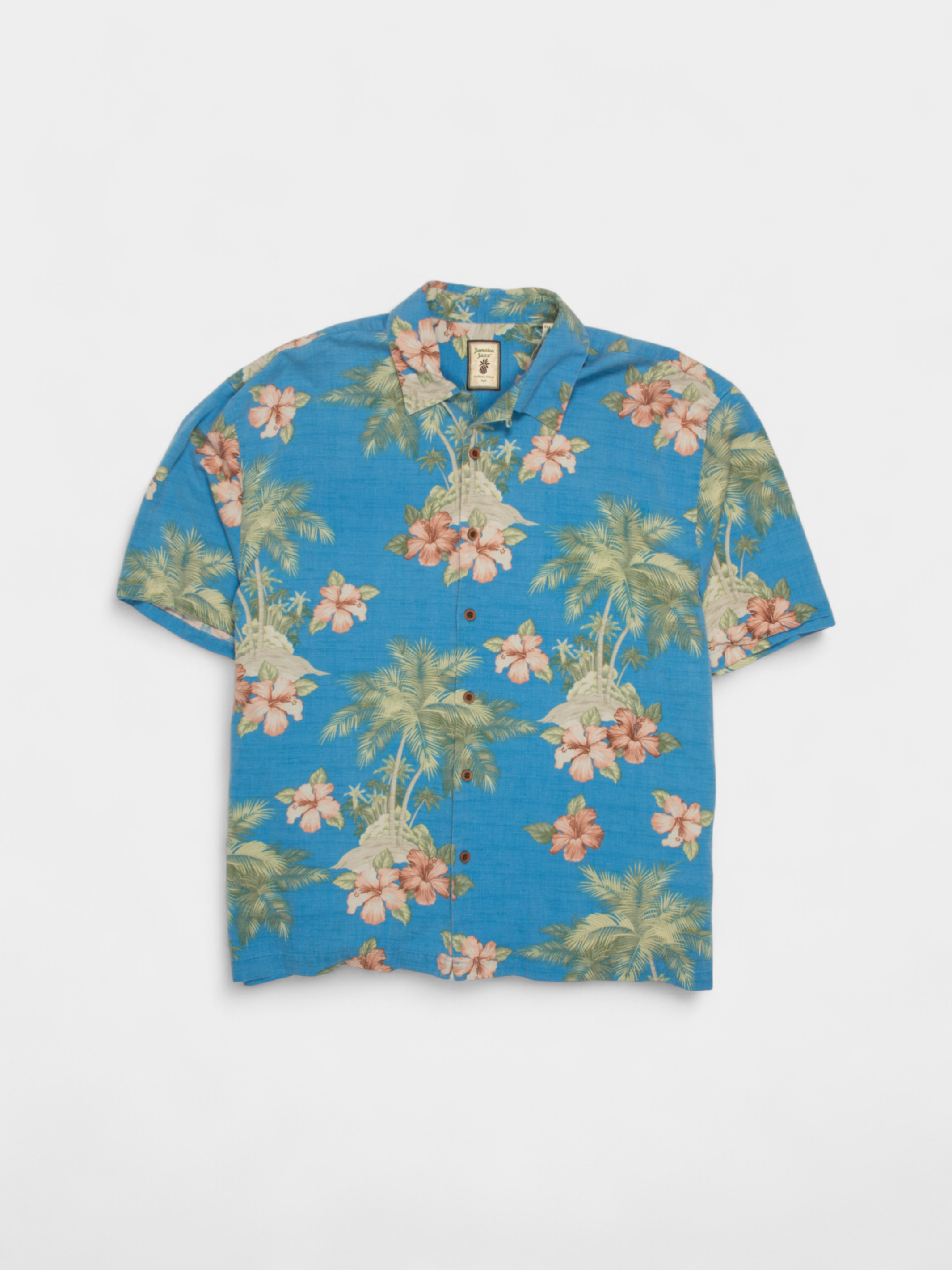 90s Sun Surf Blue Hawaiian Floral Shirt XL - The Thrift