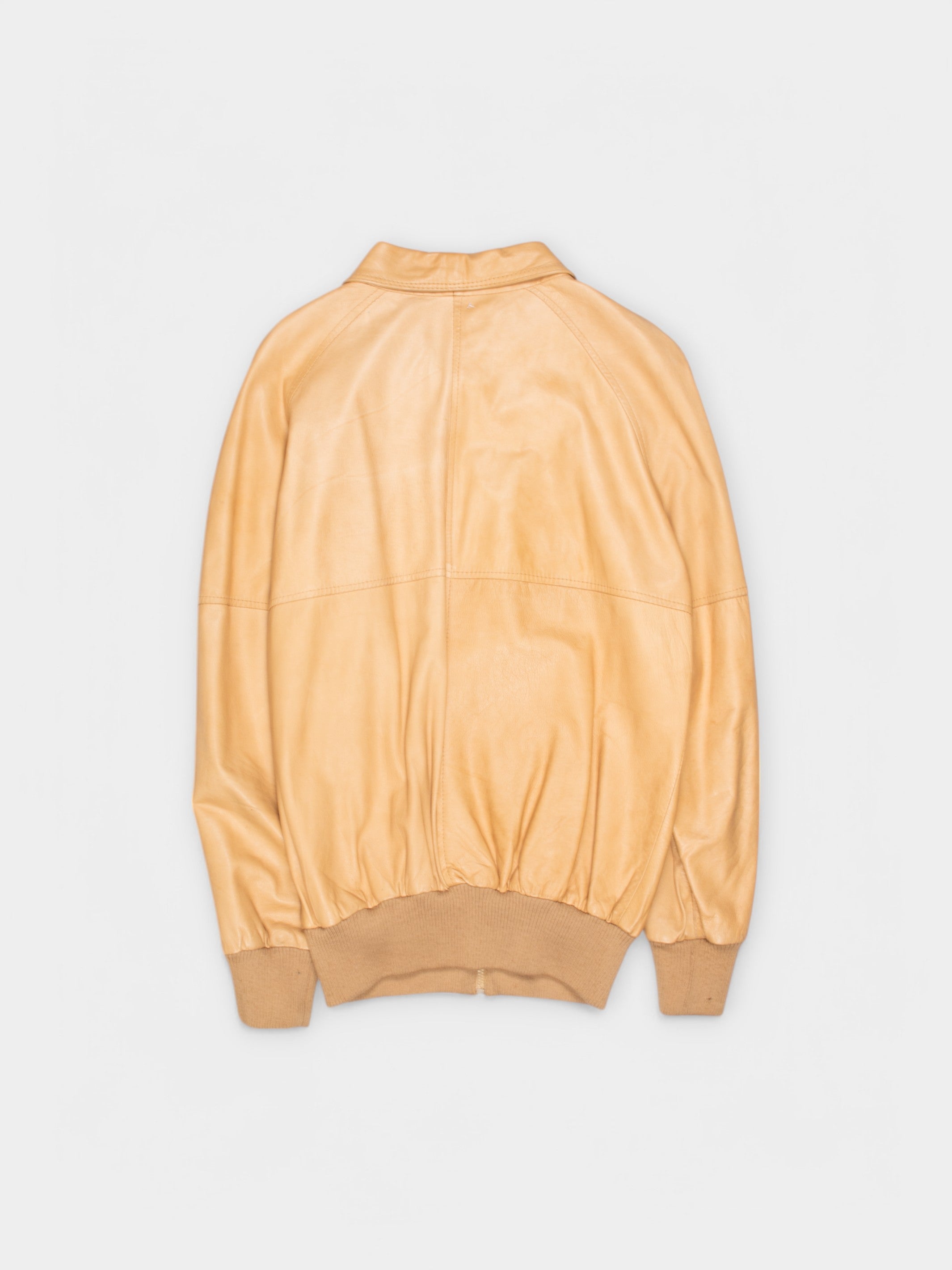 70s Unbranded Tan Leather Bomber Jacket M - The Thrift