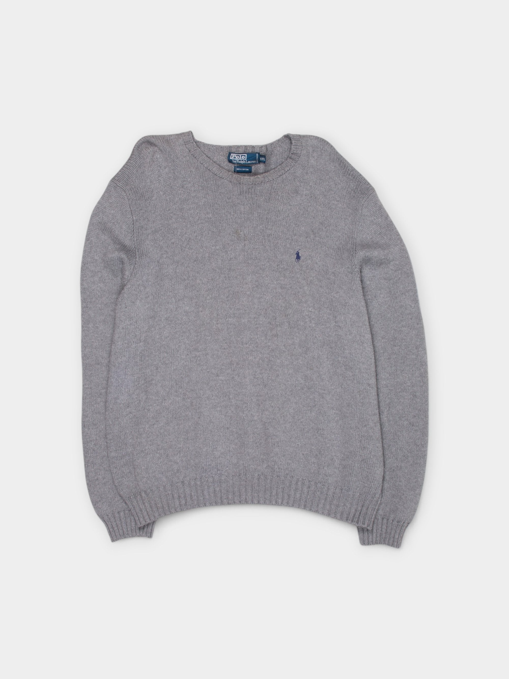 90s Polo Ralph Lauren Grey Knit Sweater XXL - The Thrift
