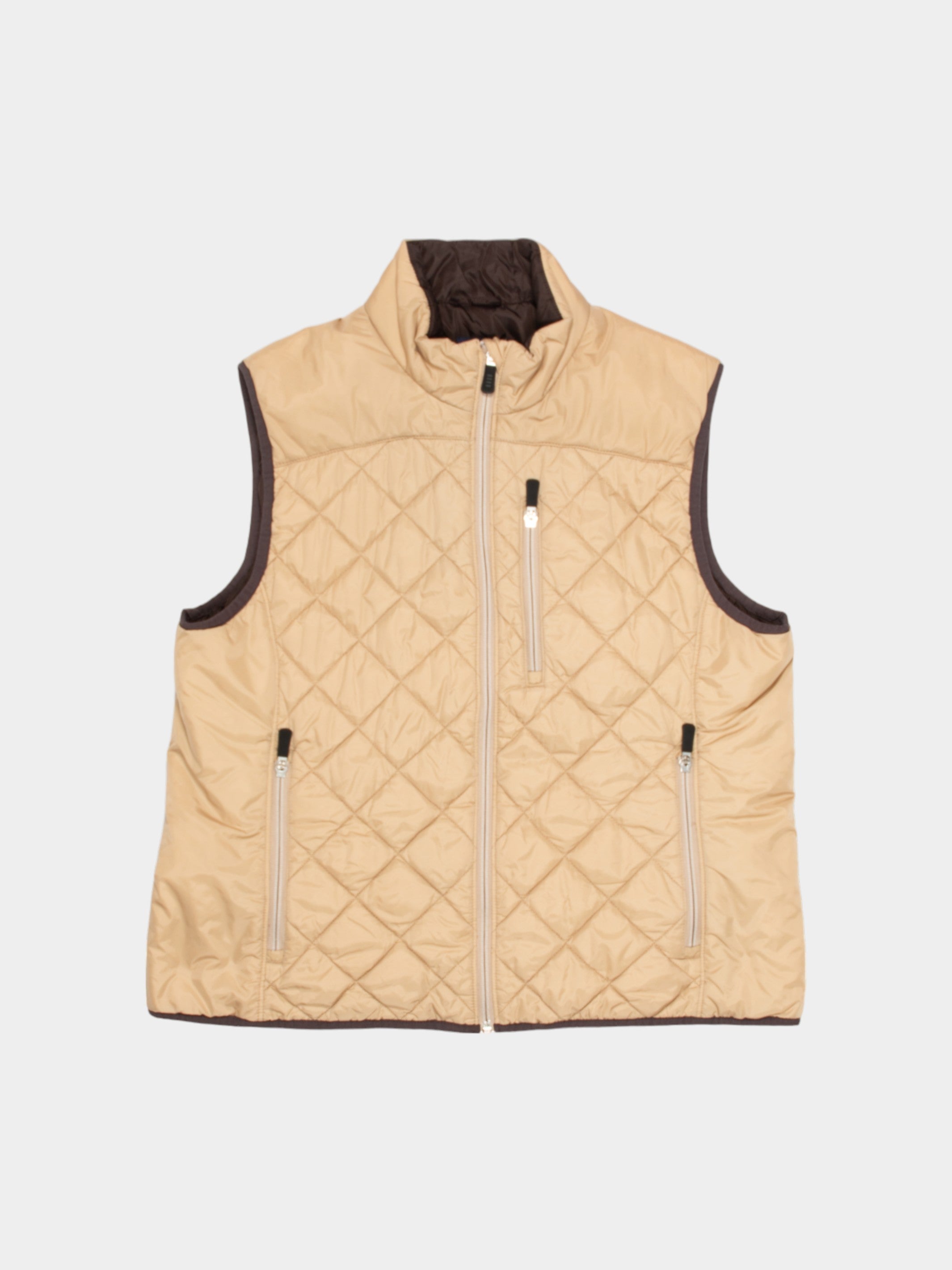 00s Lands End Beige Quilted Sleeveless Vest Size M - The Thrift