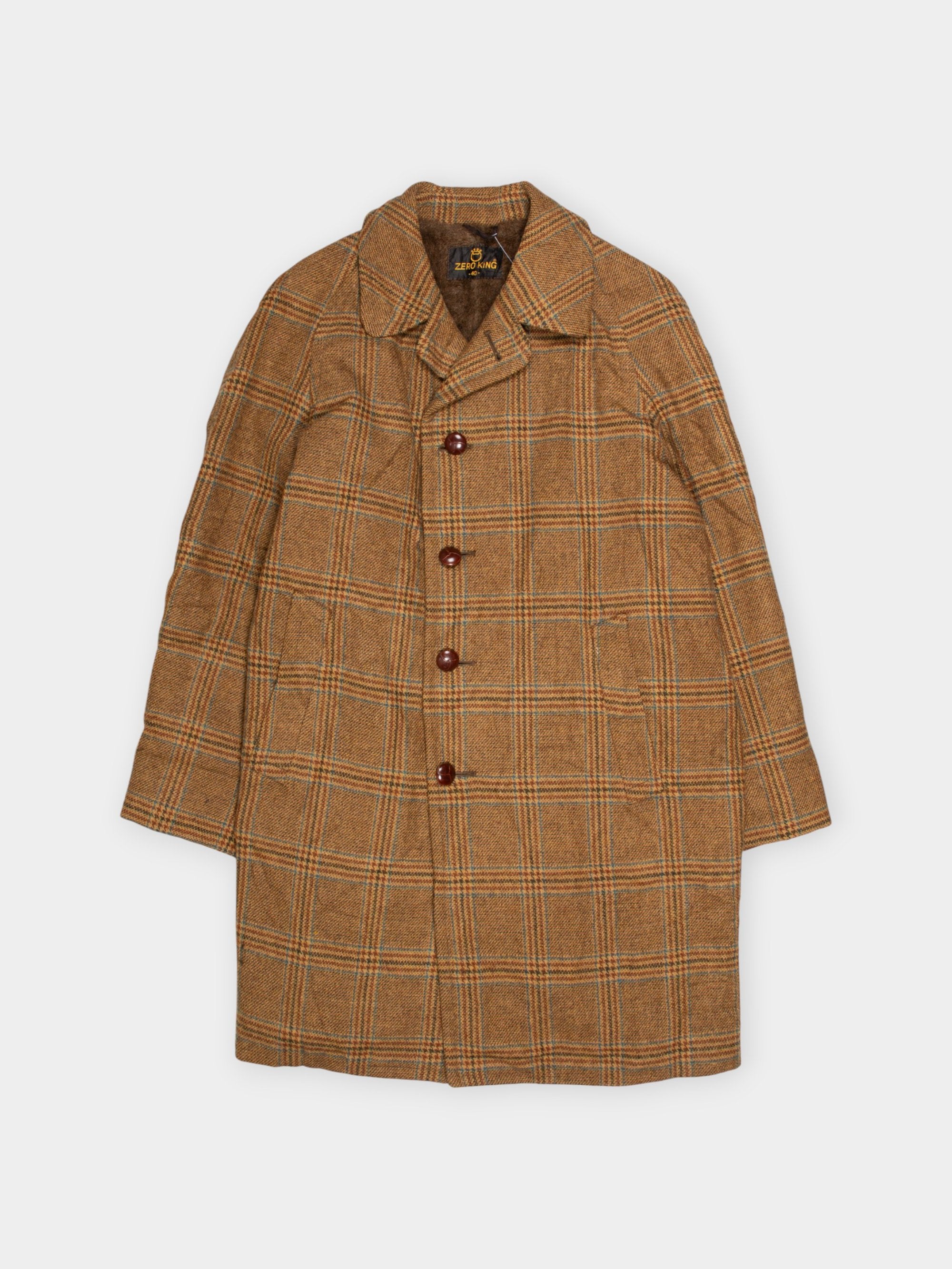 70s Zero King Brown Plaid Overcoat L - The Thrift