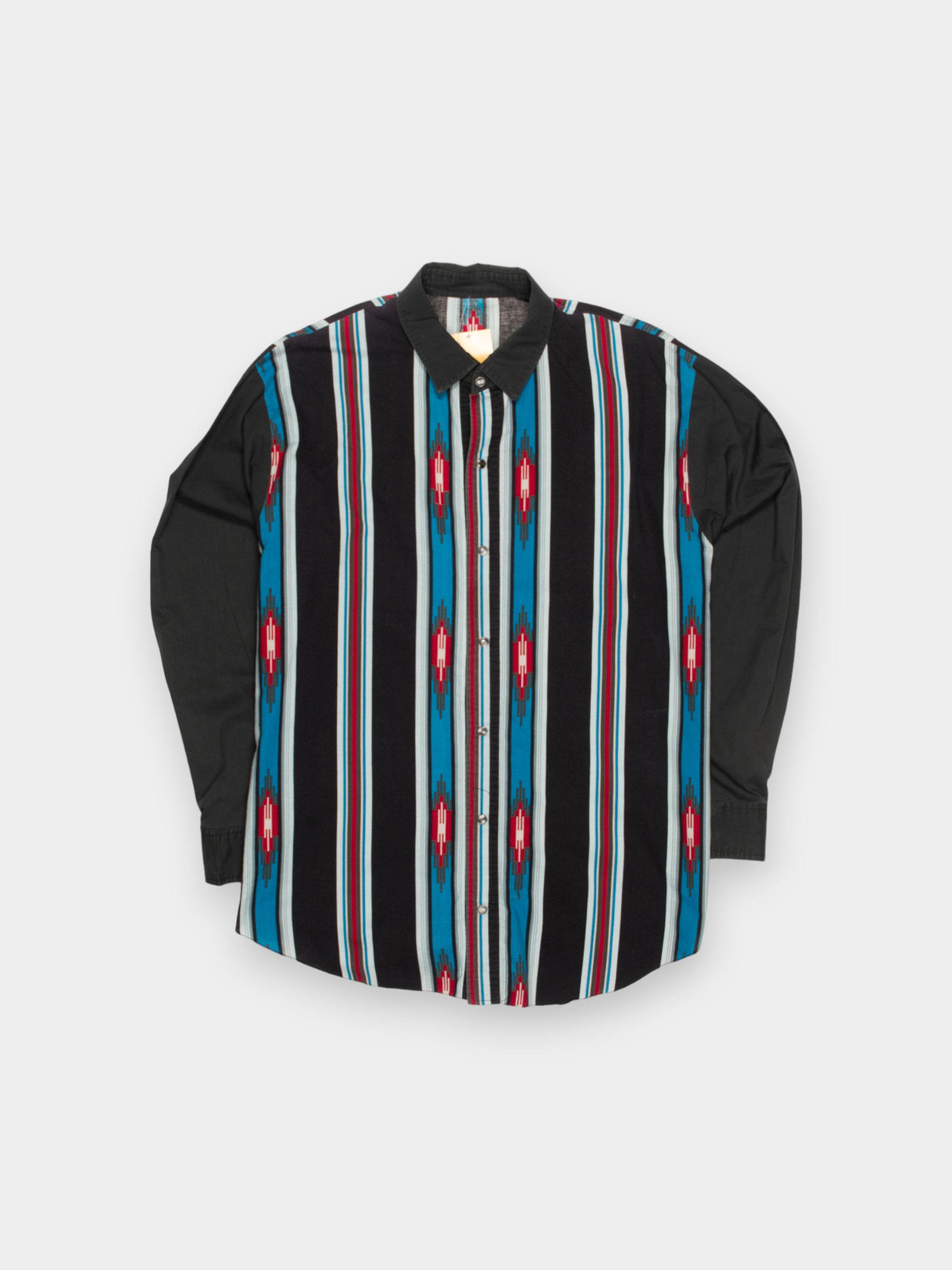 90s Western Black Multicolour Stripe Patterned Shirt L - The Thrift