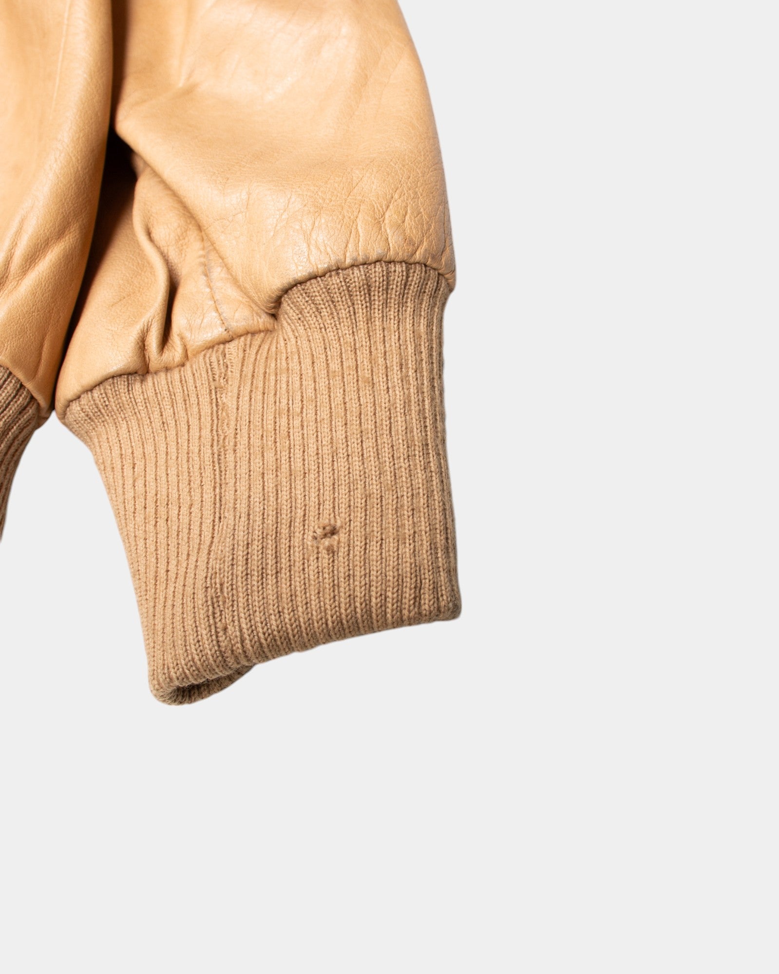 70s Unbranded Tan Leather Bomber Jacket M - The Thrift