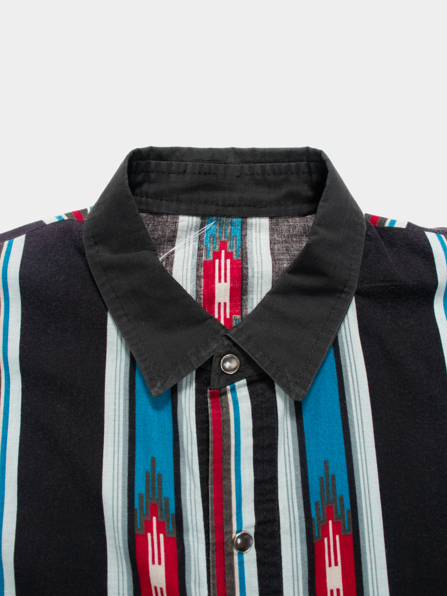 90s Western Black Multicolour Stripe Patterned Shirt L - The Thrift