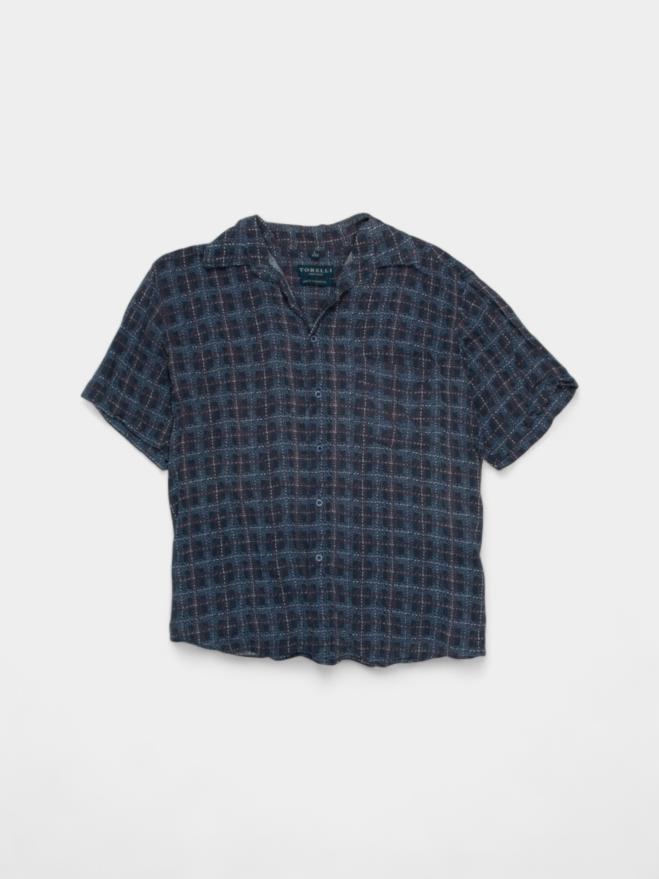 00s Torelli Navy Check Print Viscose Shirt M - The Thrift