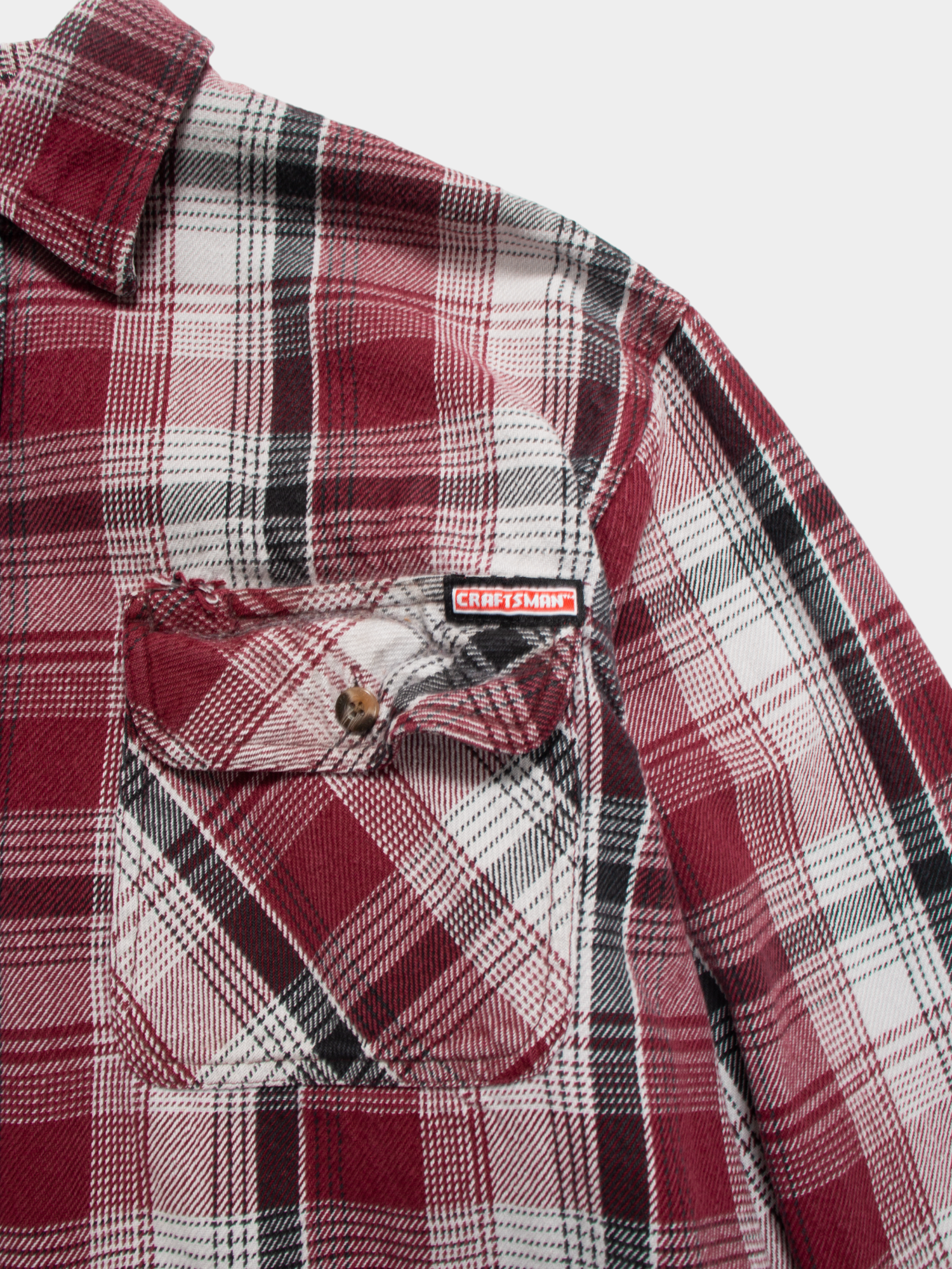 90s Craftsman Red Black Plaid Cotton Shirt M - The Thrift