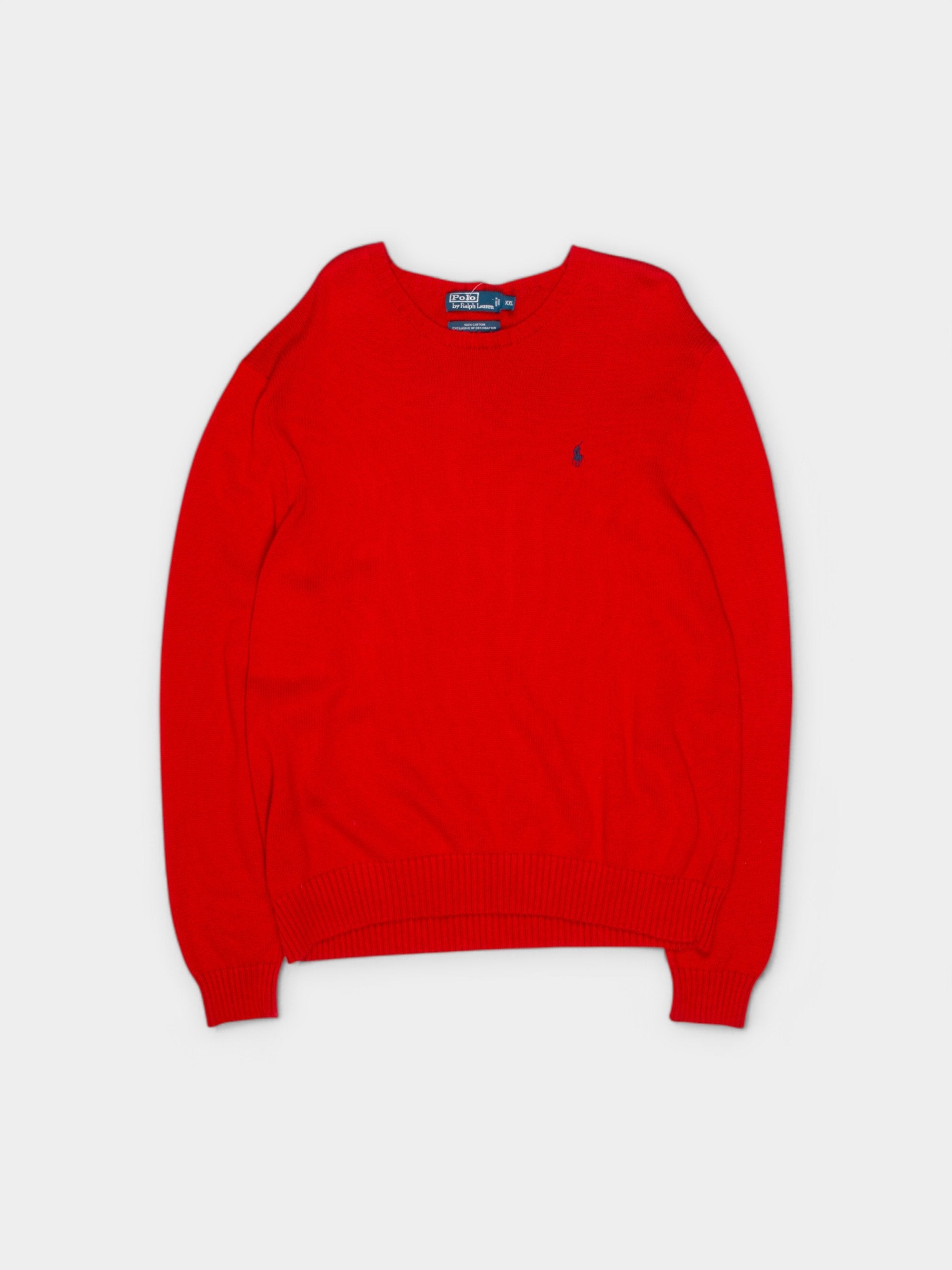 90s Polo by Ralph Lauren Red Cotton Sweater XXL - The Thrift