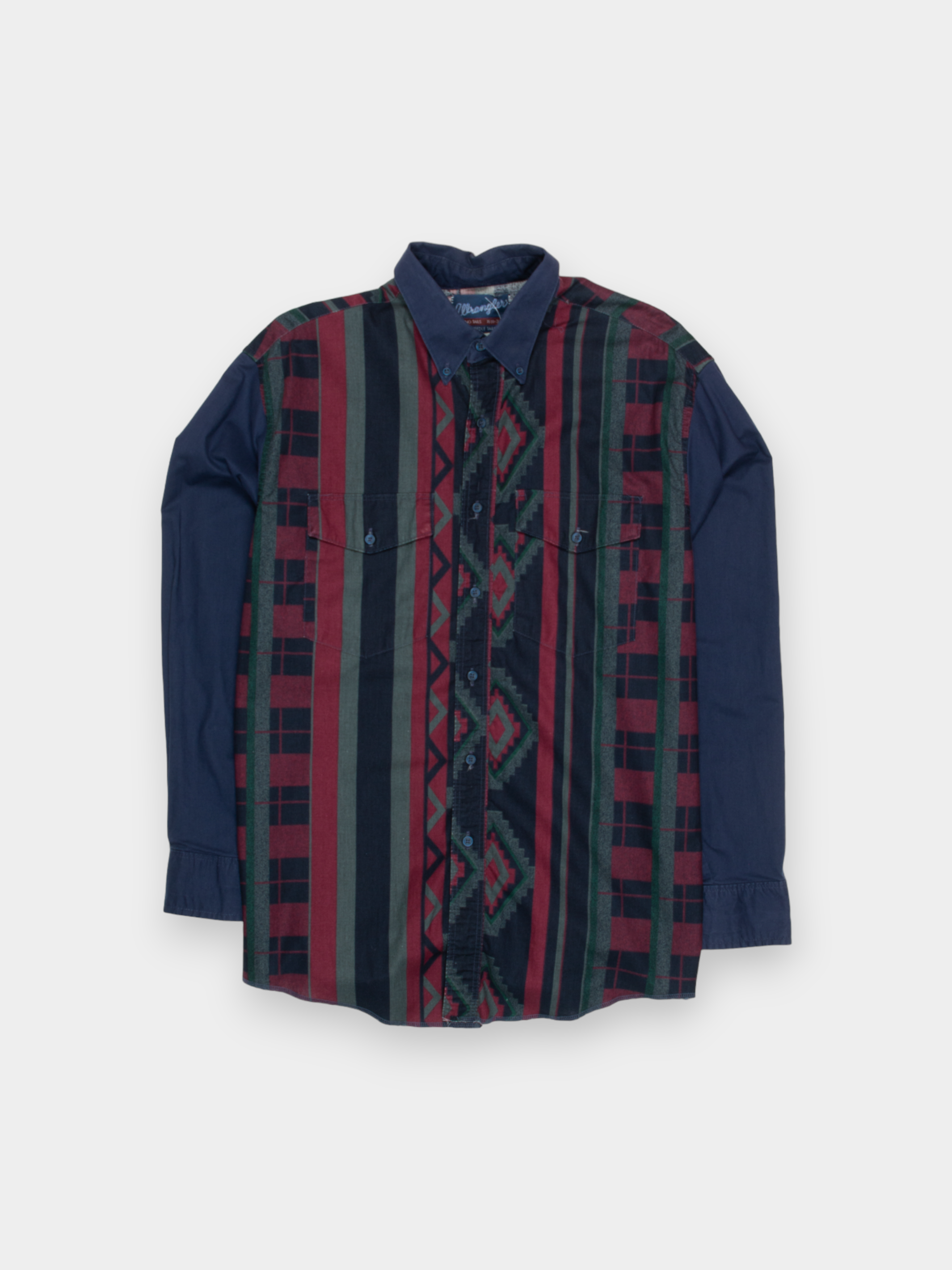 90s Wrangler Navy Multi Pattern Western Shirt M - The Thrift