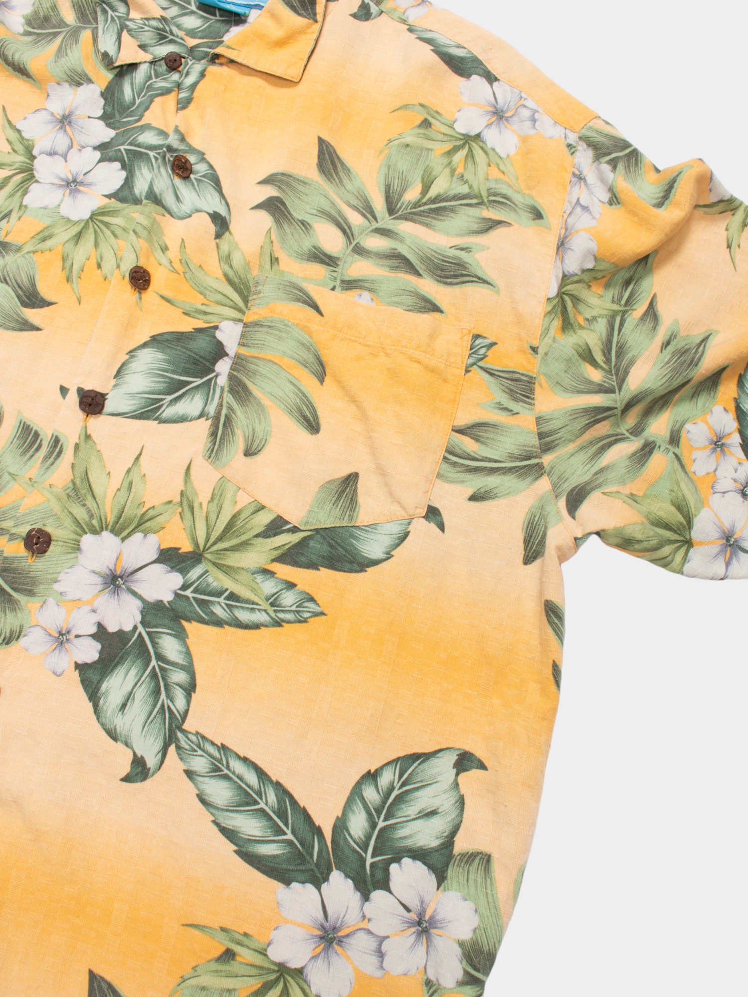90s Bermuda Bay Yellow Green Floral Hawaiian Shirt L - The Thrift