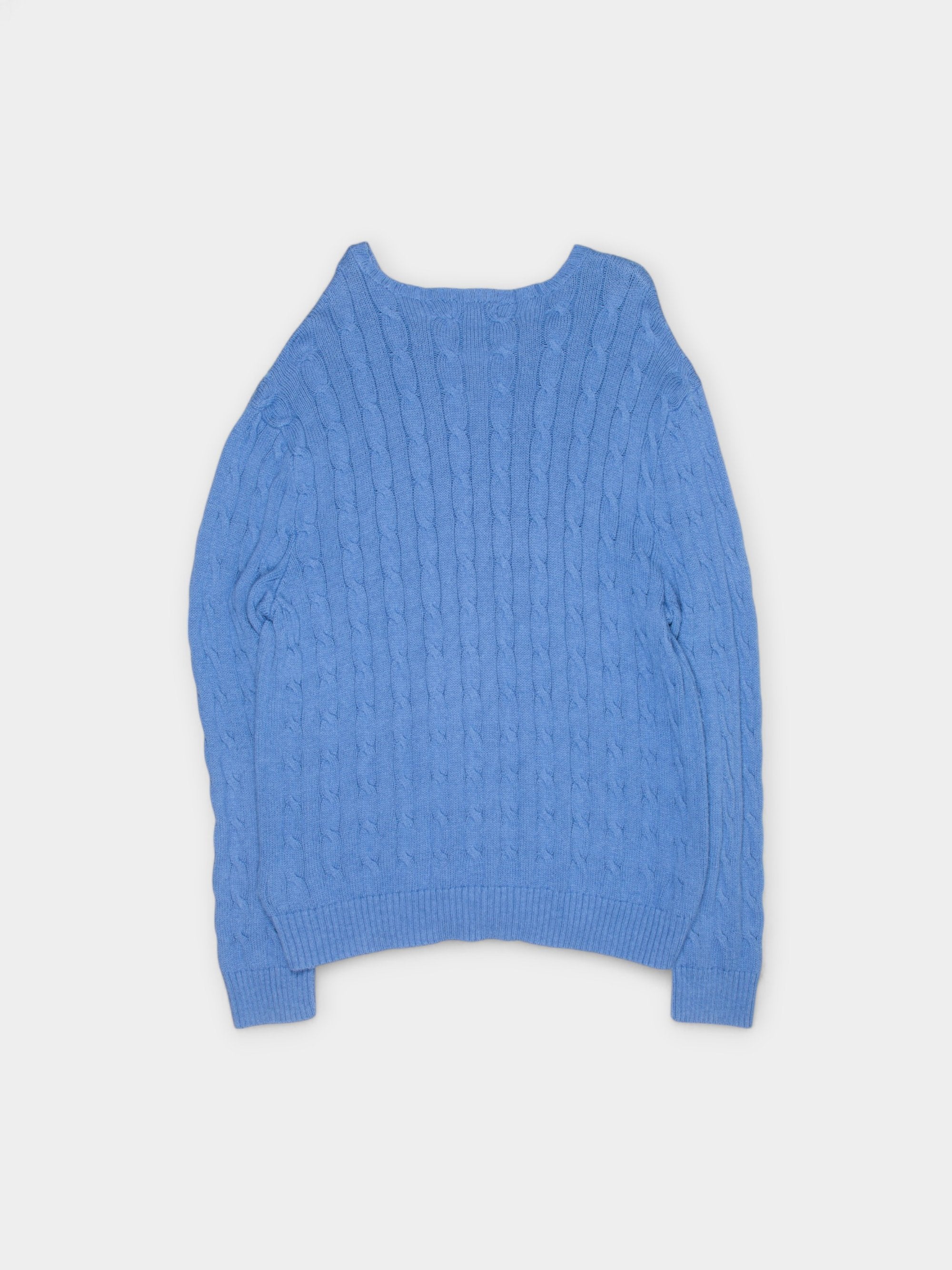 Modern Polo Ralph Lauren Blue Cable Knit Jumper XXL - The Thrift