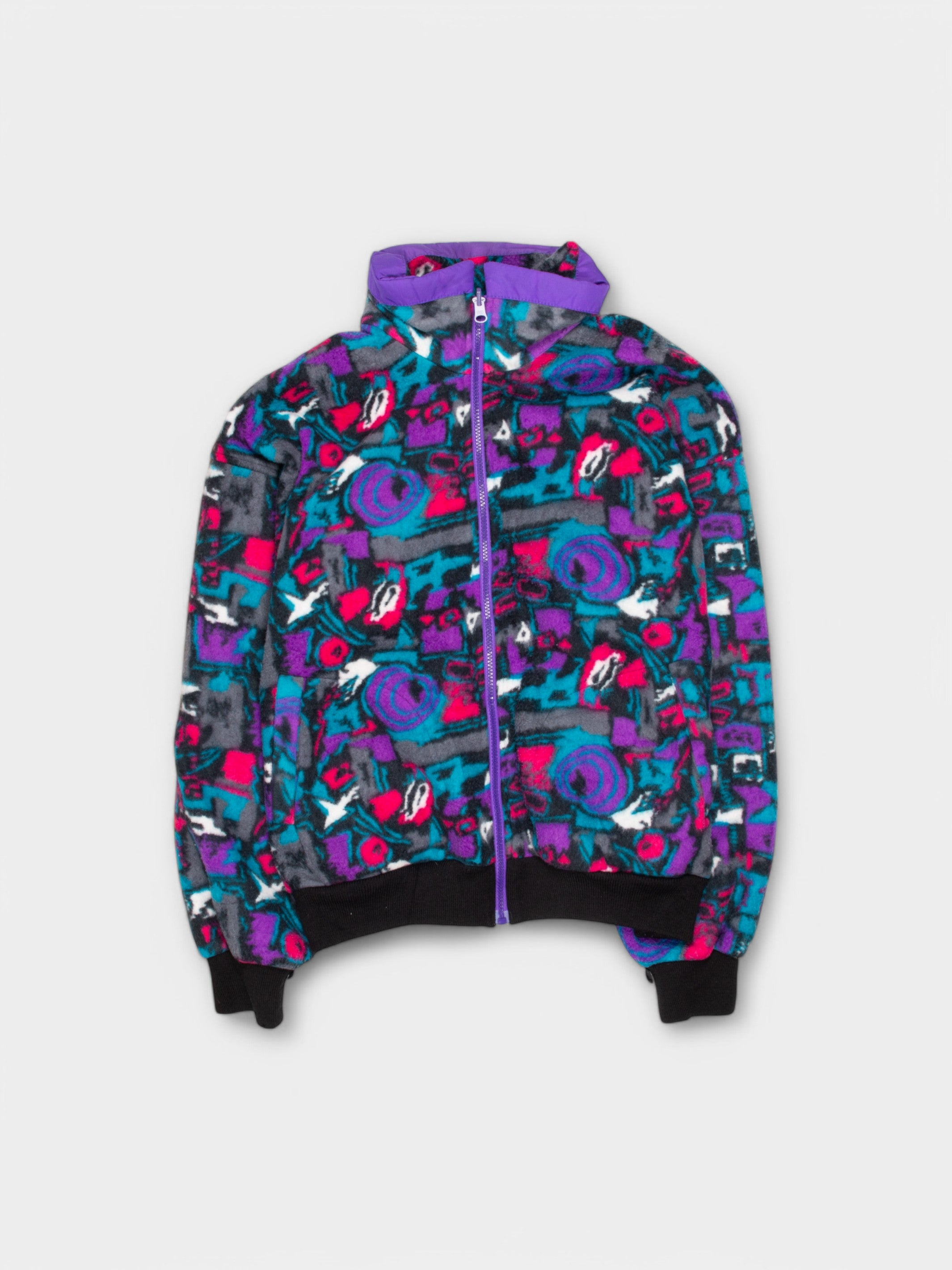 80s Vintage Abstract Fleece Jacket L - The Thrift