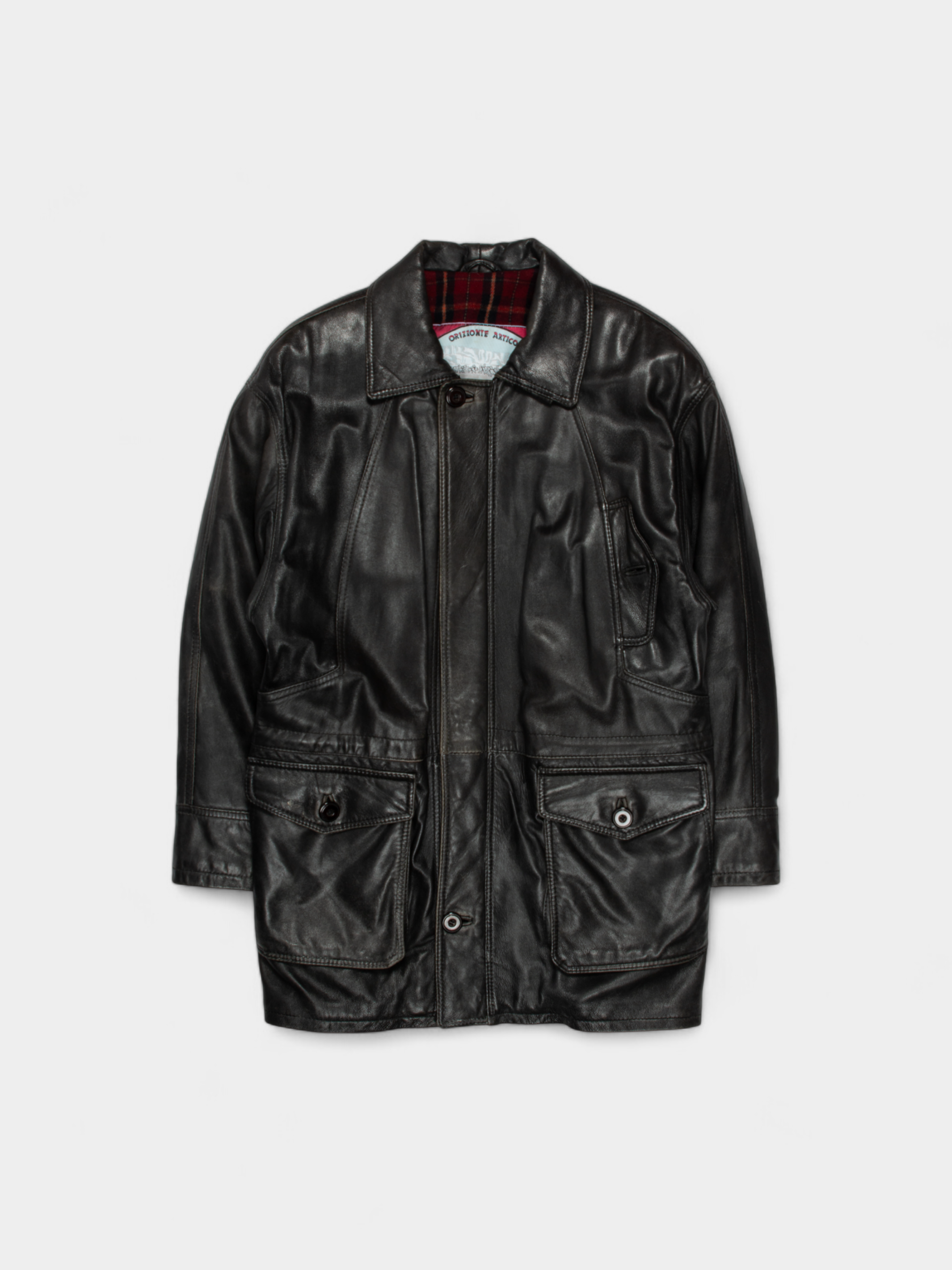 80s Vintage Leather Trench Coat Jacket L - The Thrift