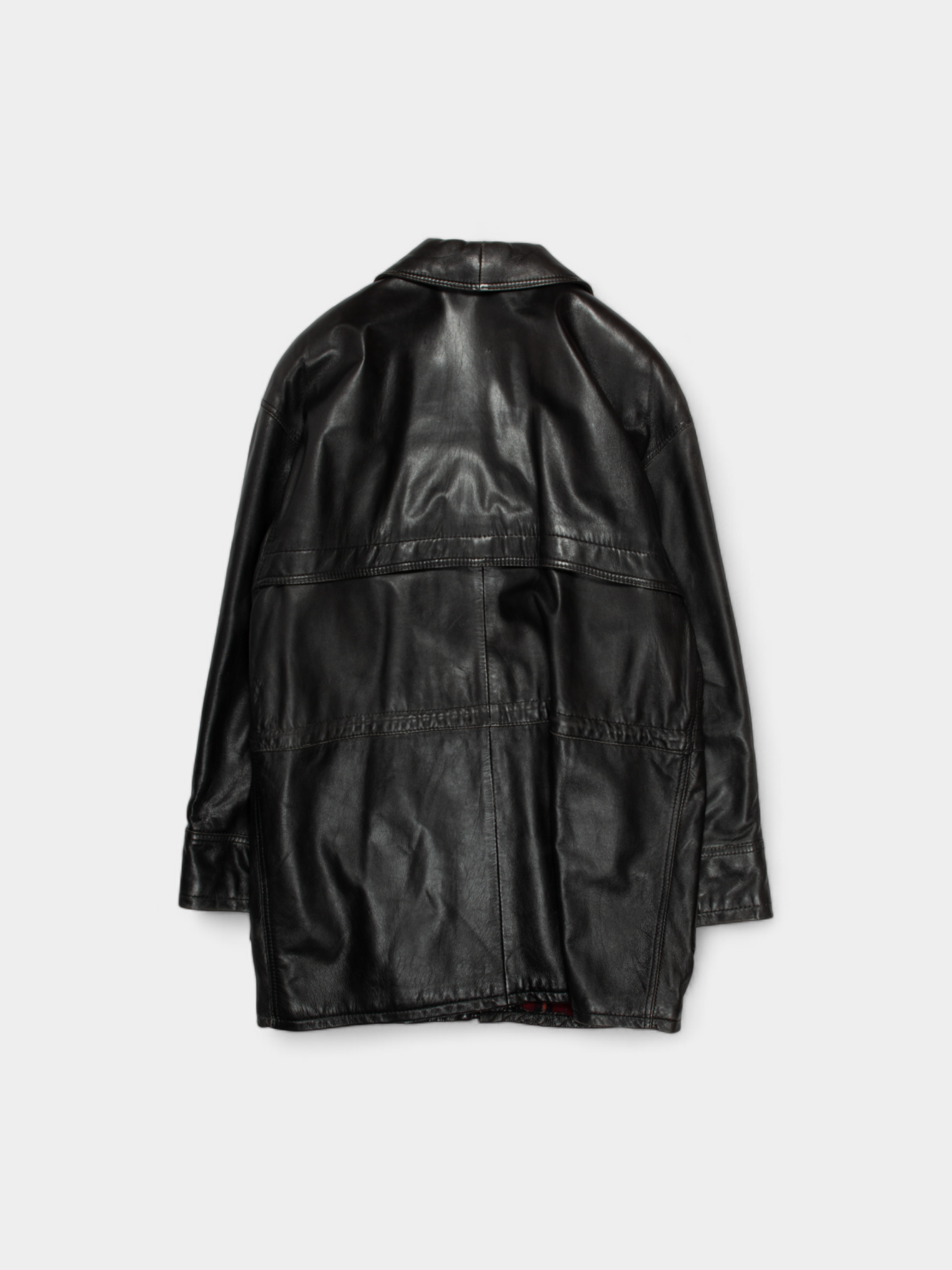 80s Vintage Leather Trench Coat Jacket L - The Thrift