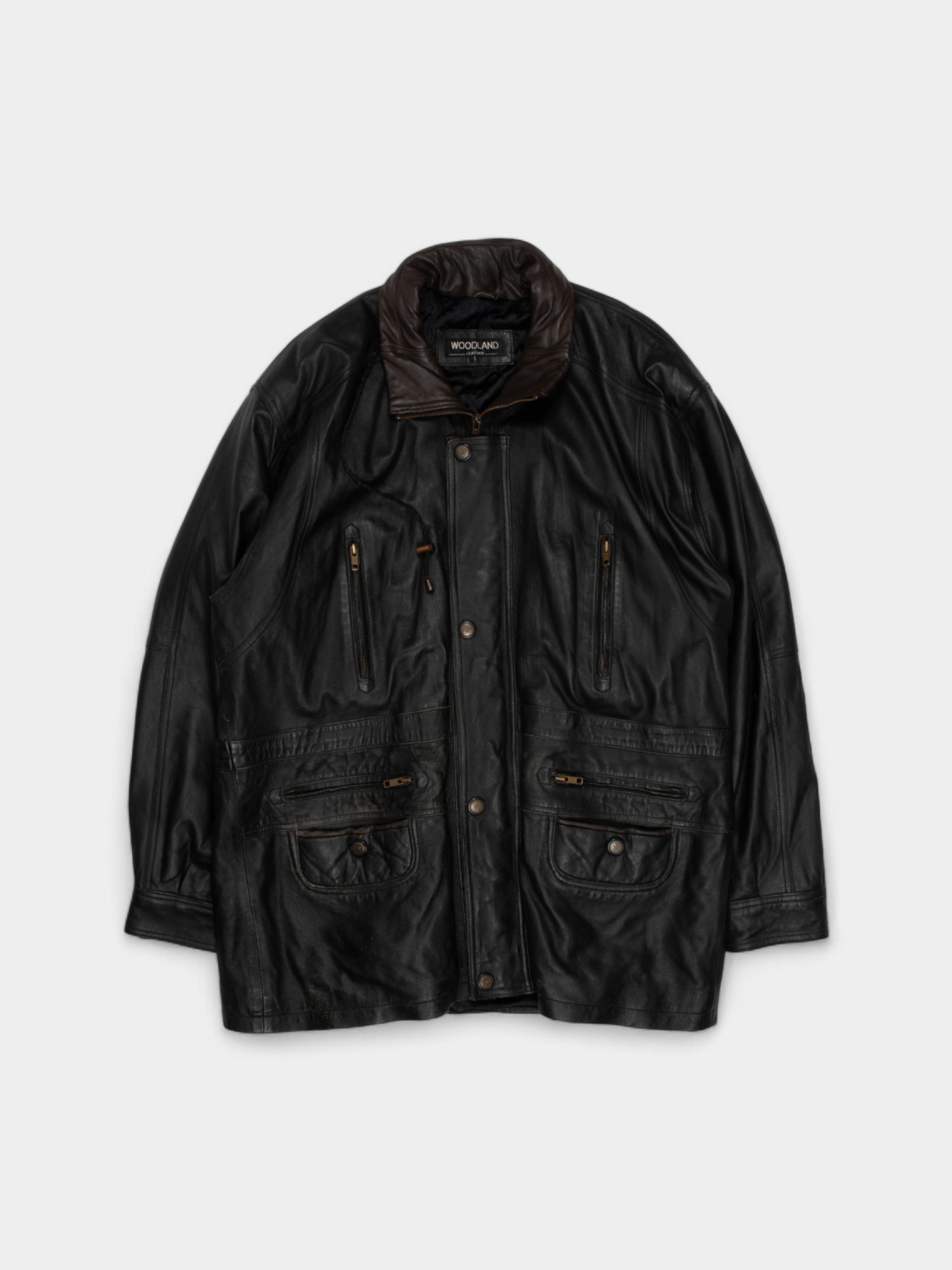 90s Woodland Leather Trench Coat Jacket L - The Thrift