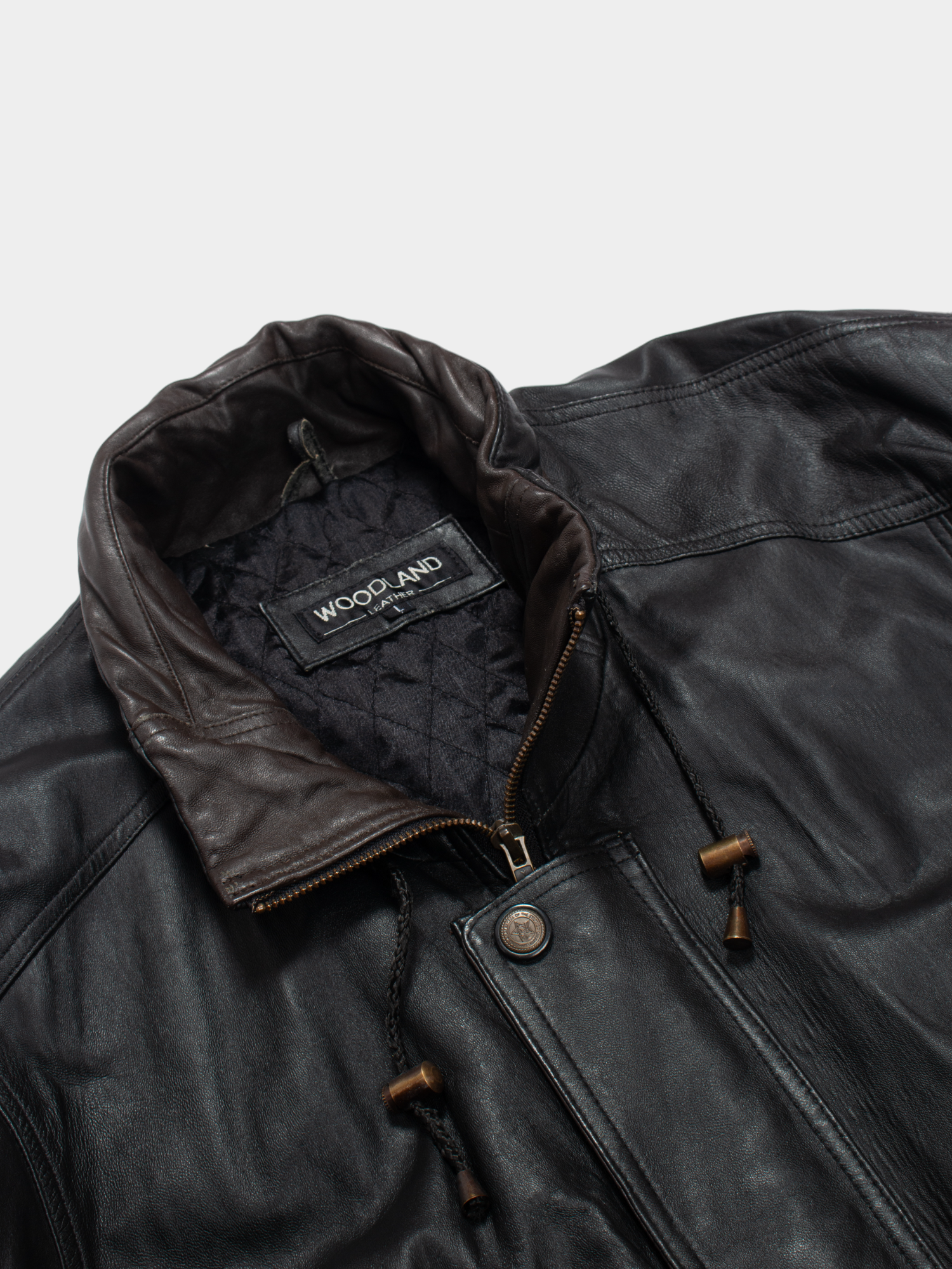 90s Woodland Leather Trench Coat Jacket L - The Thrift