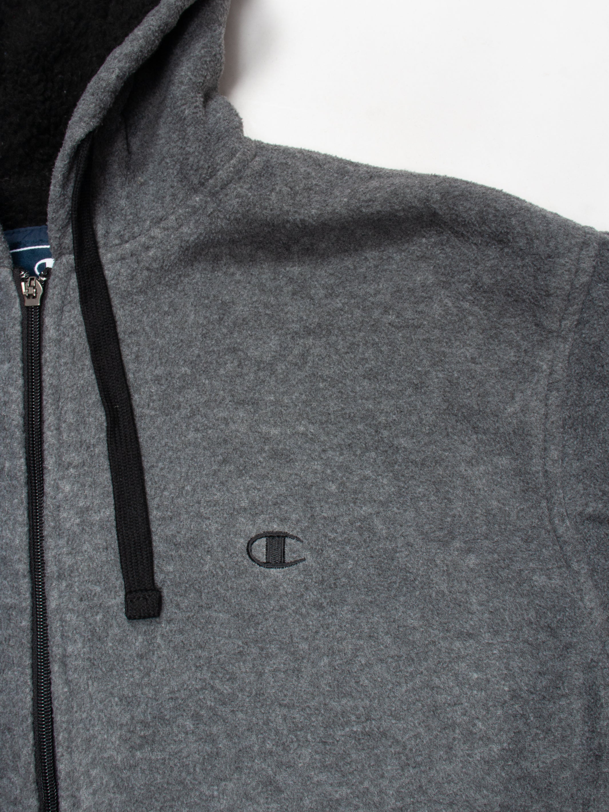 00s Champion Grey Fleece Zip Hoodie L - The Thrift