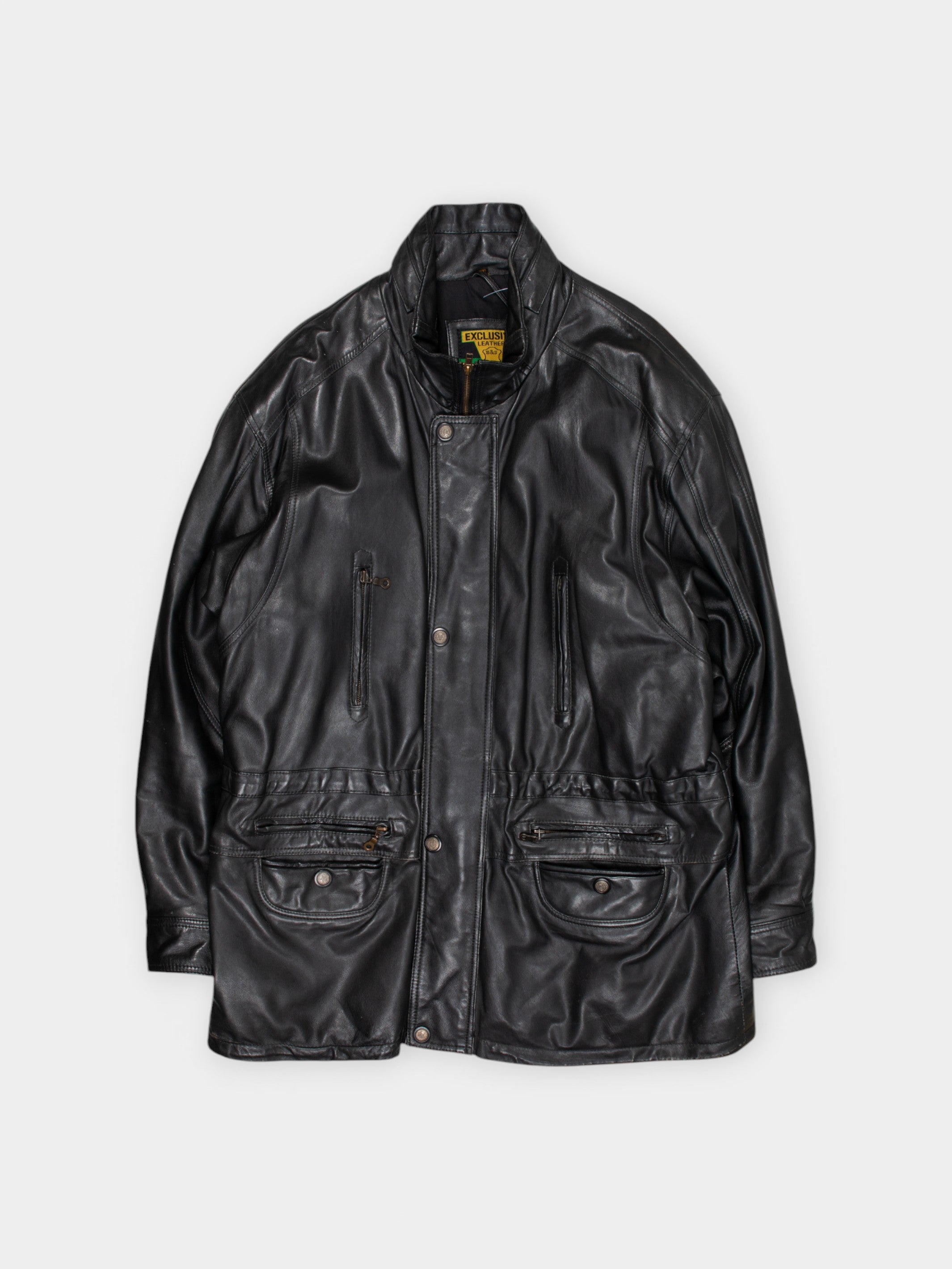 90s Exclusive Leather Black Jacket XL - The Thrift