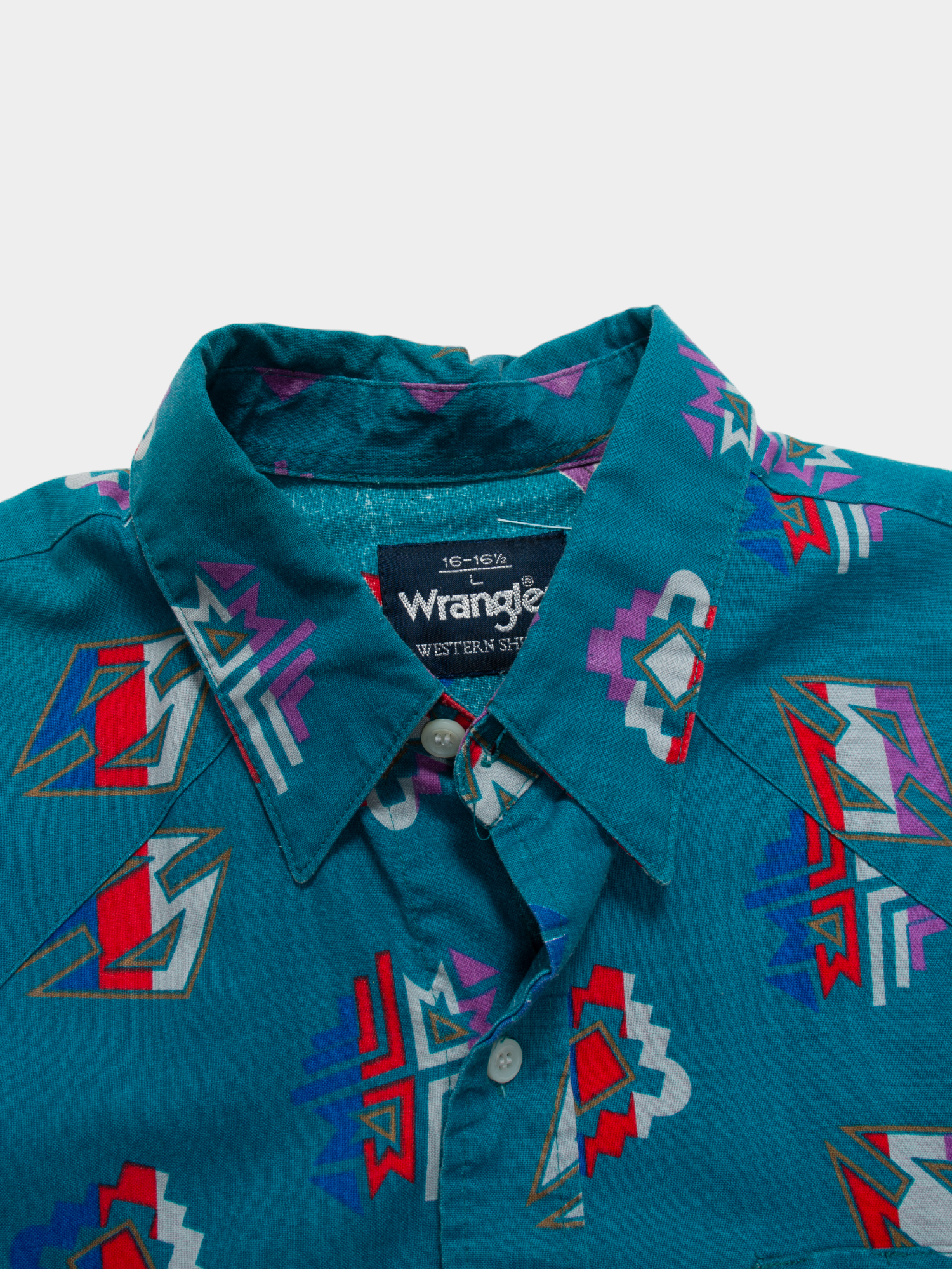 80s Wrangler Teal Multicolour Western Shirt M - The Thrift