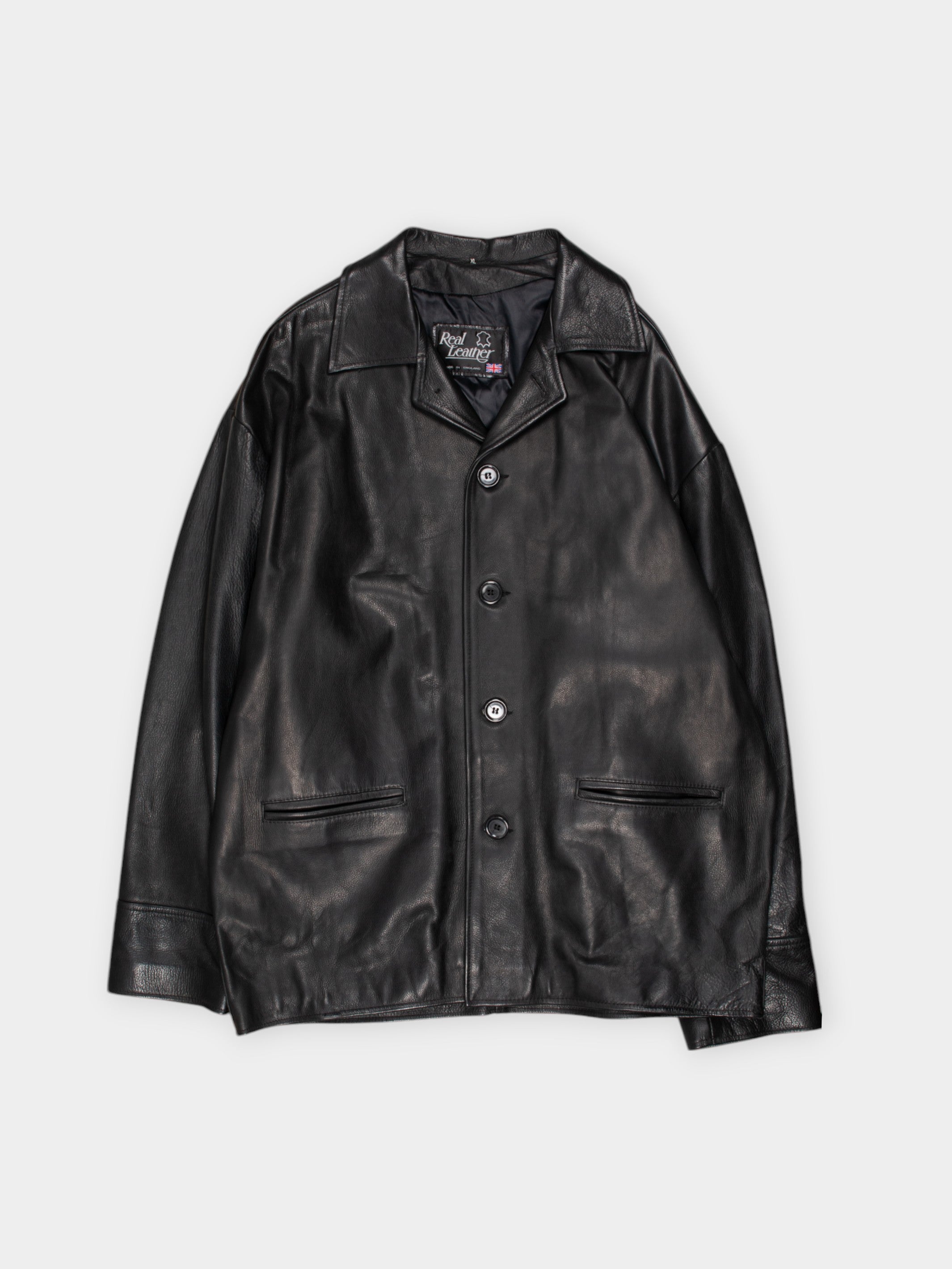 Vintage Real Leather Black Jacket XL - The Thrift