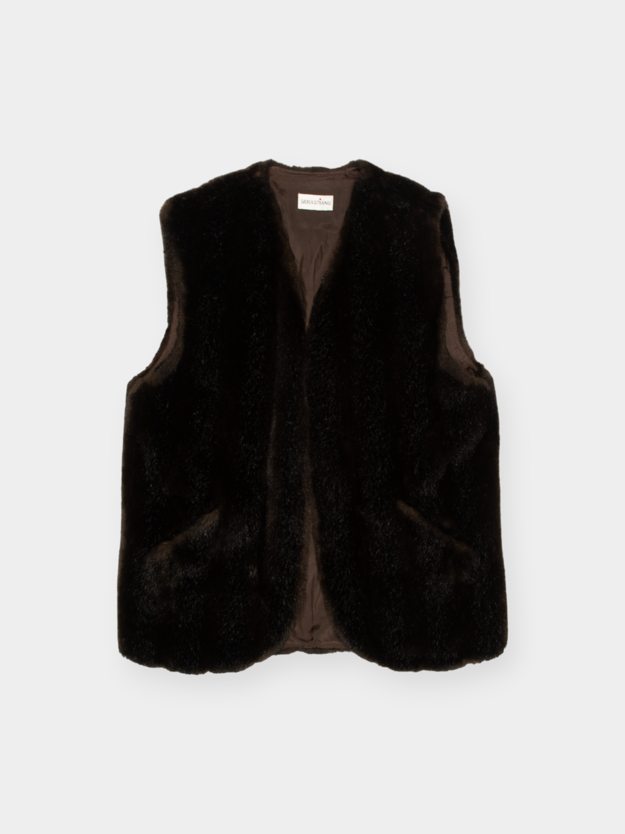 80s Sebastiano Brown Faux Fur Vest Sleeveless M - The Thrift