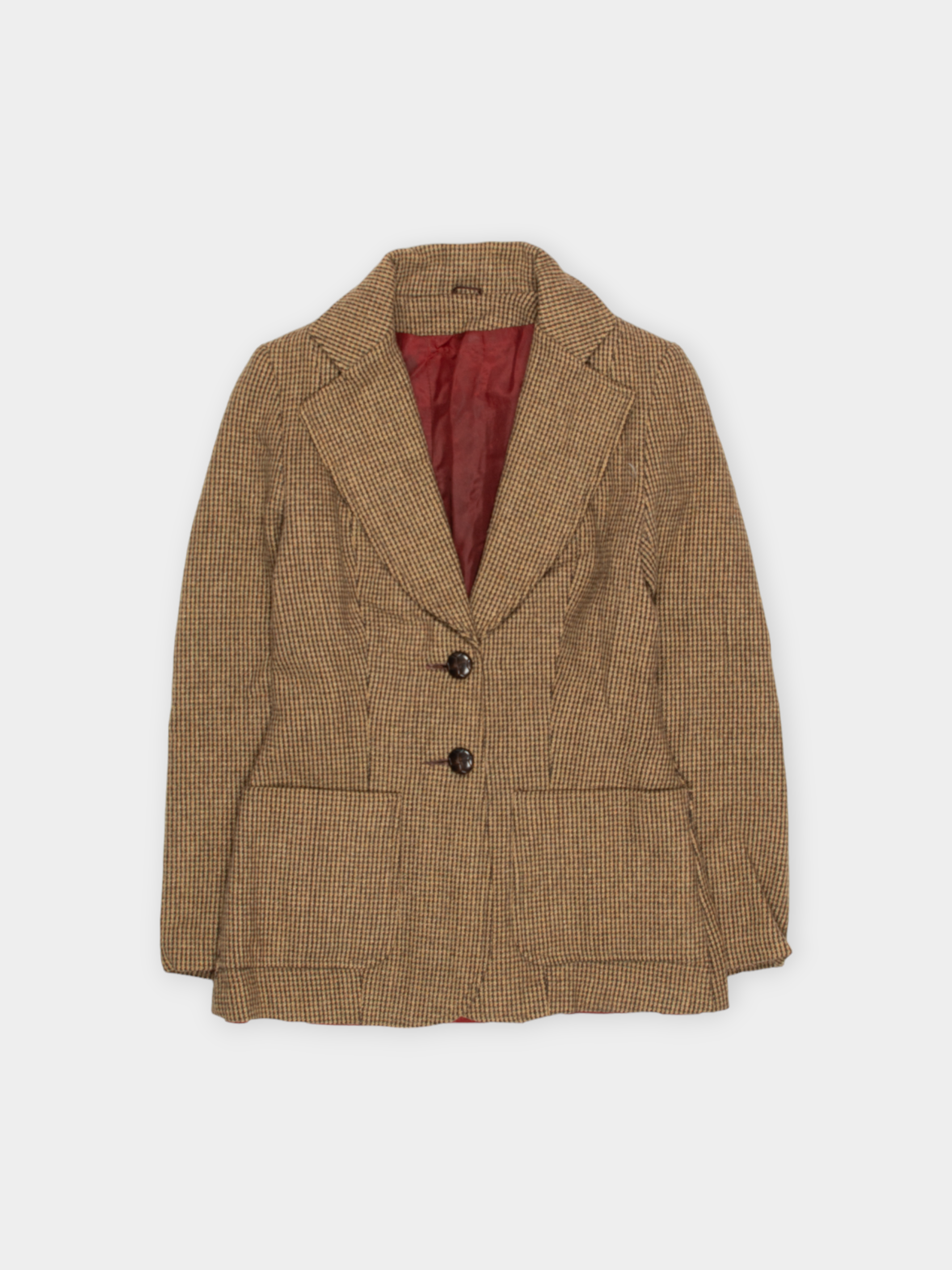 90s Vintage Brown Check Wool Blazer with Elbow Patches S - The Thrift